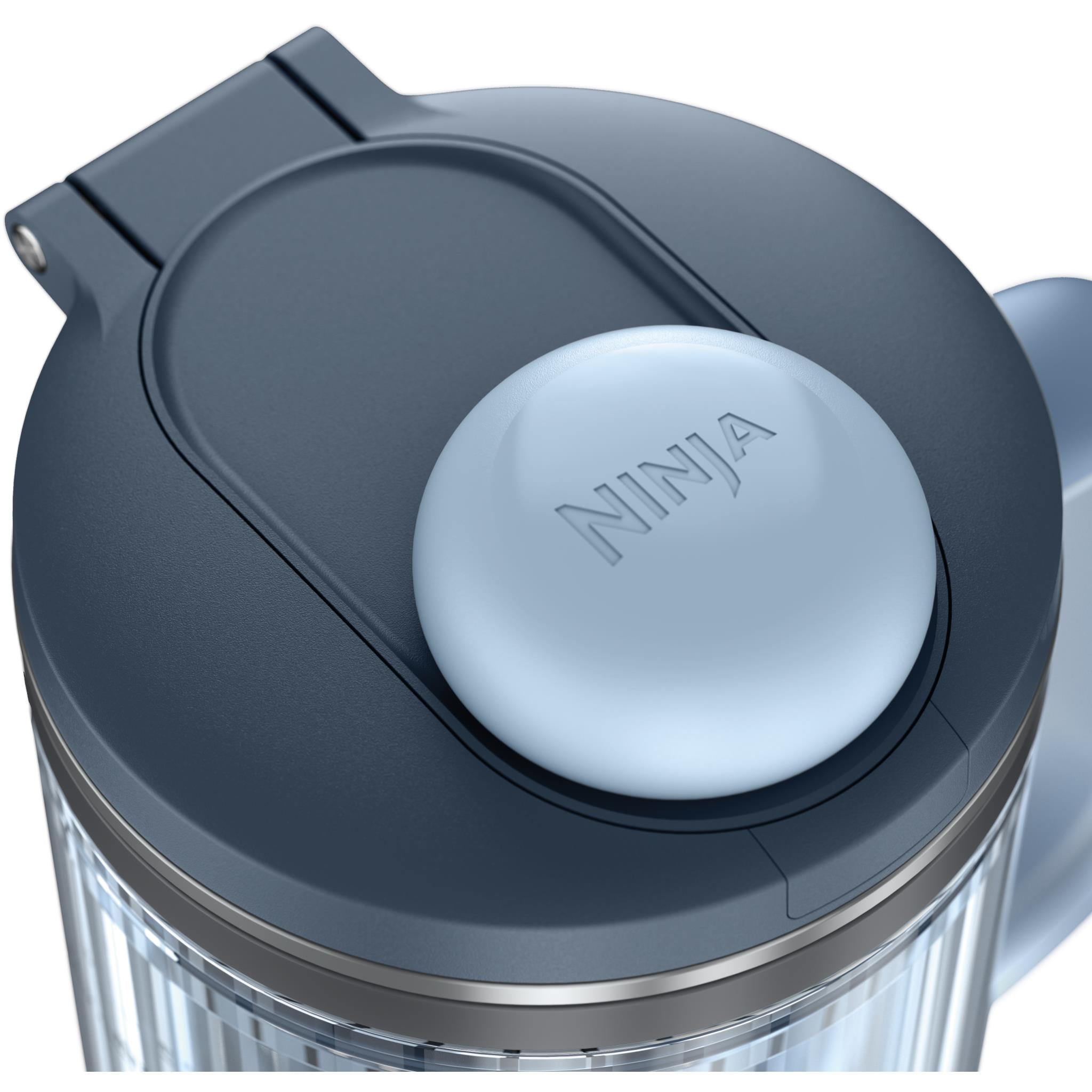 Ninja blender base with light logo button on dark top cover