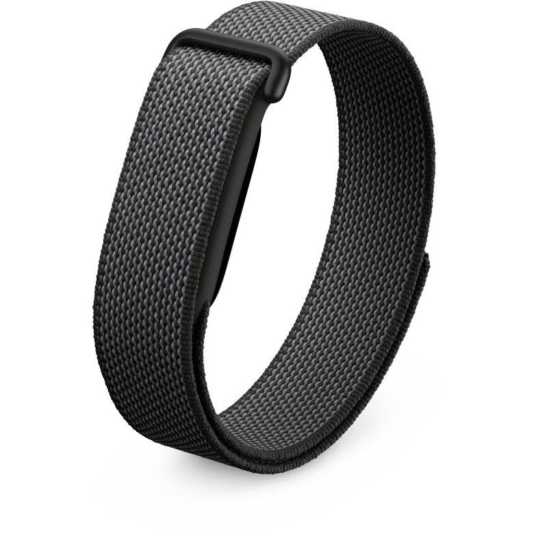 Dark fabric activity tracker band with quick-release clasp