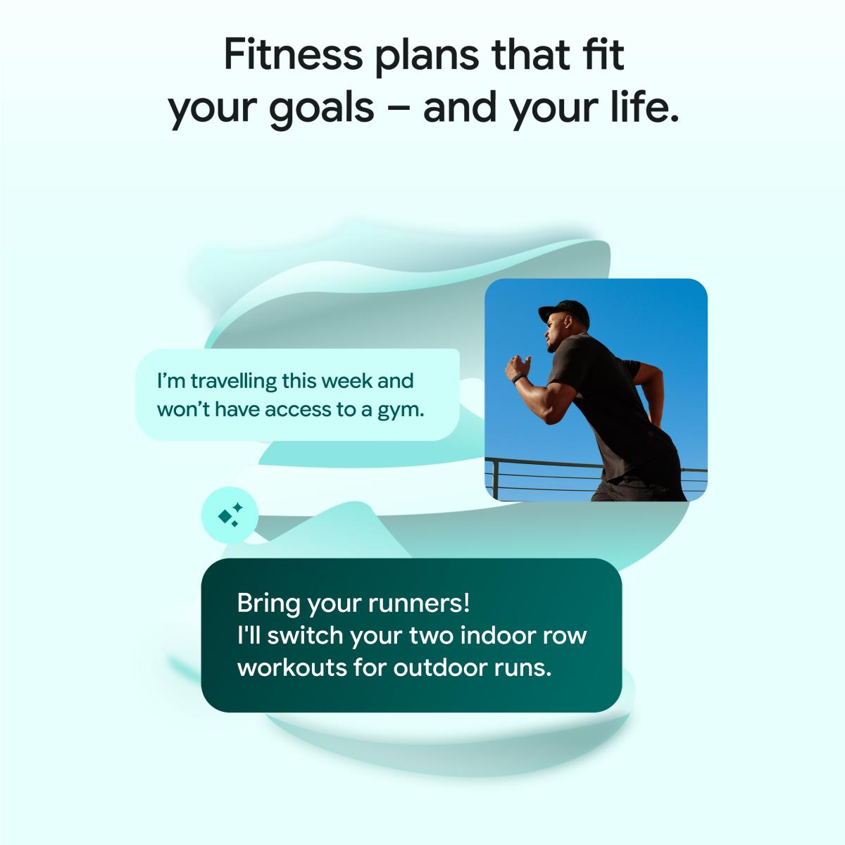 Fitness tracker promotional graphic with no visible device