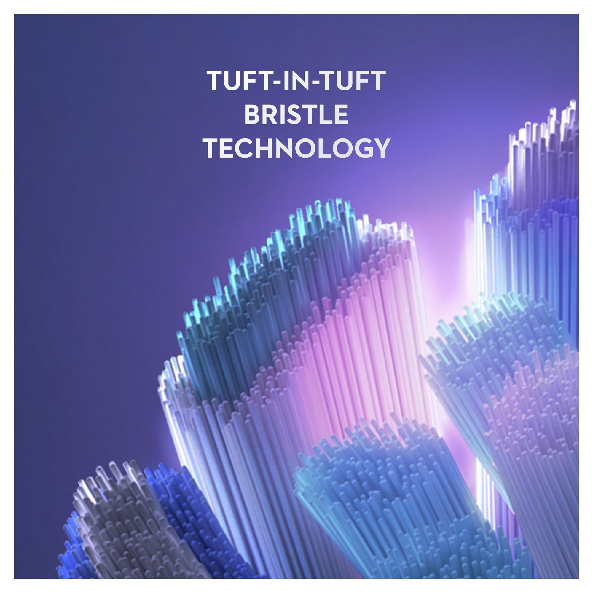 Replacement brush head bristles with tuft-in-tuft construction, blue bristle strands.