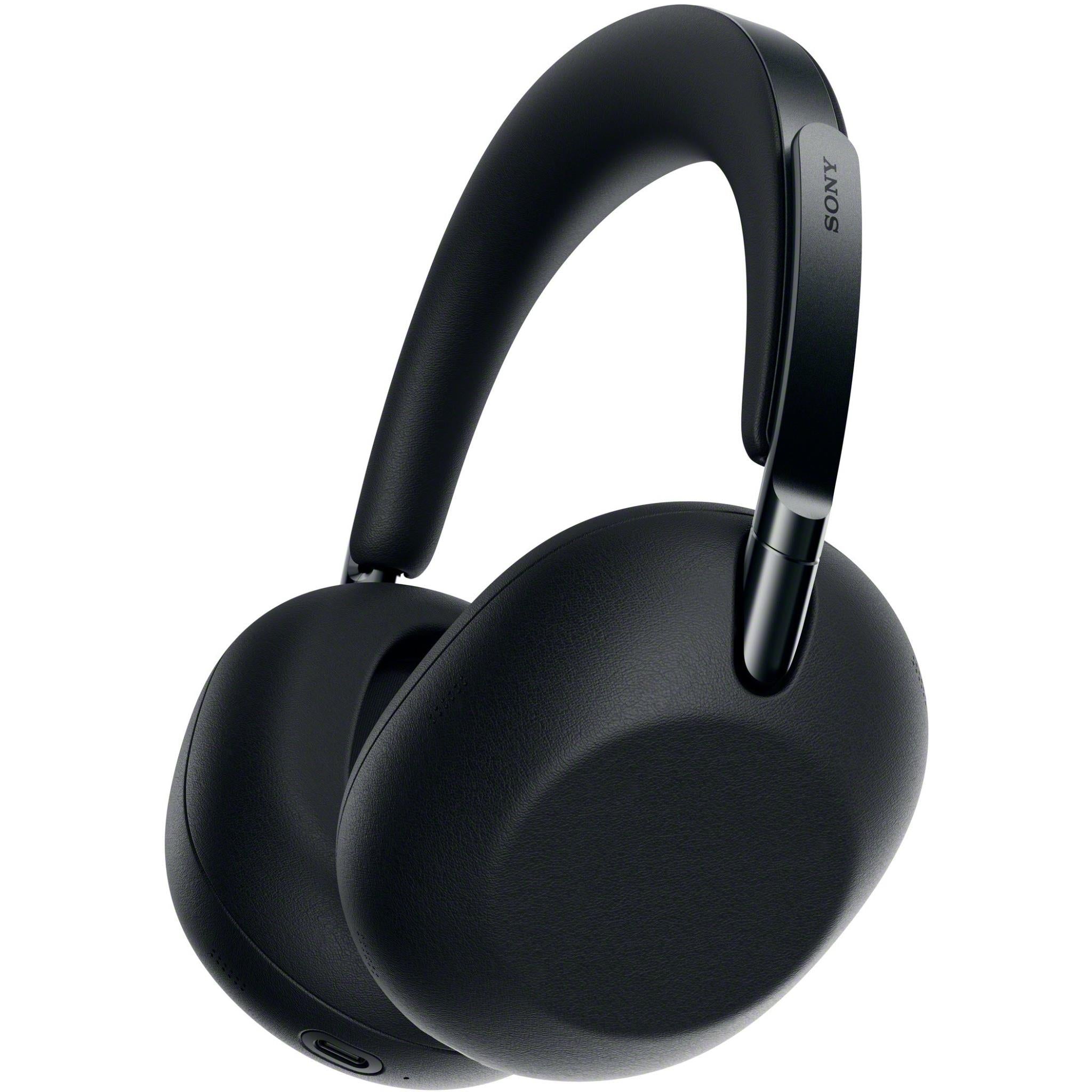 Black over-ear noise cancelling headphones with cushioned headband and ear cups