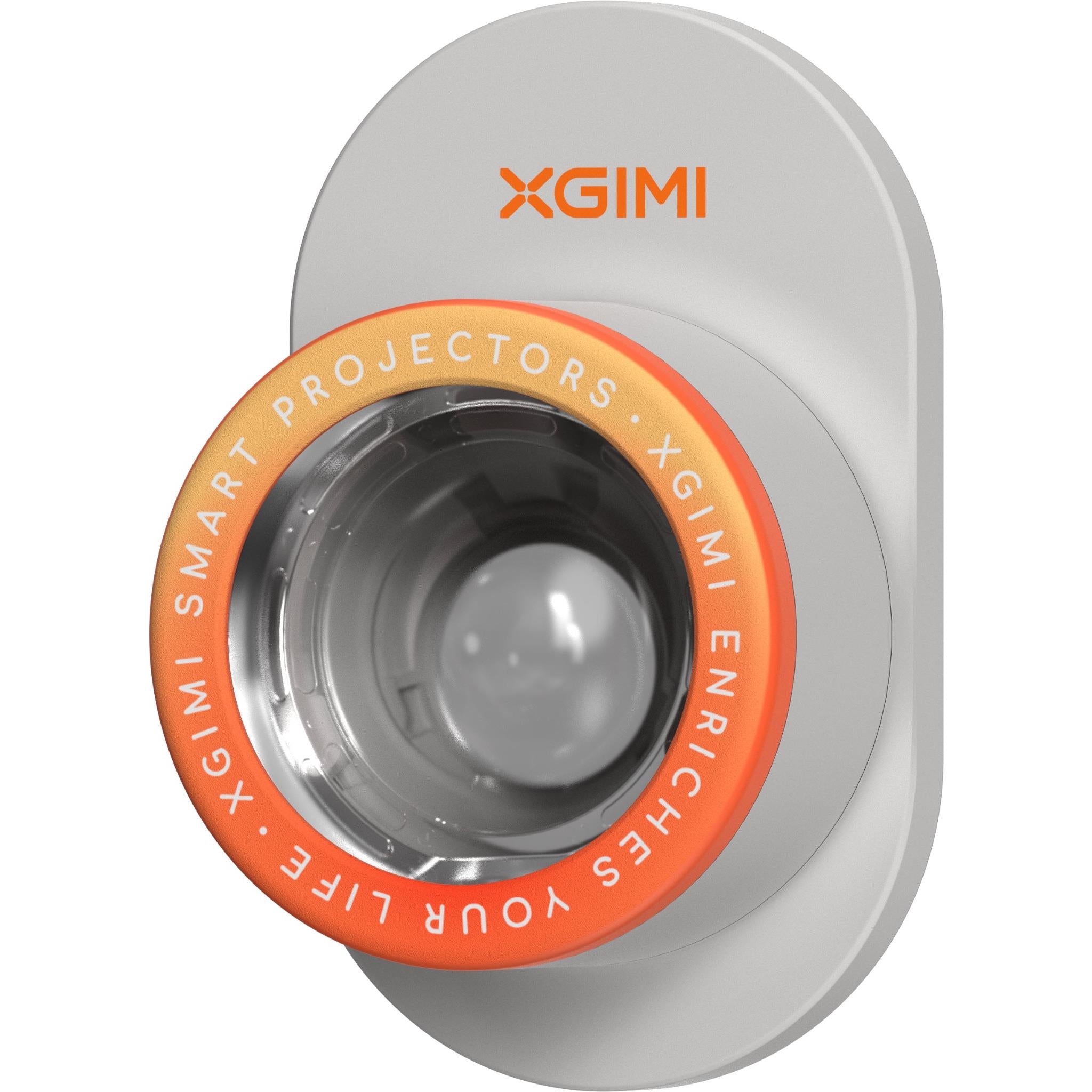 Projector lens cap with XGIMI branding and orange ring text