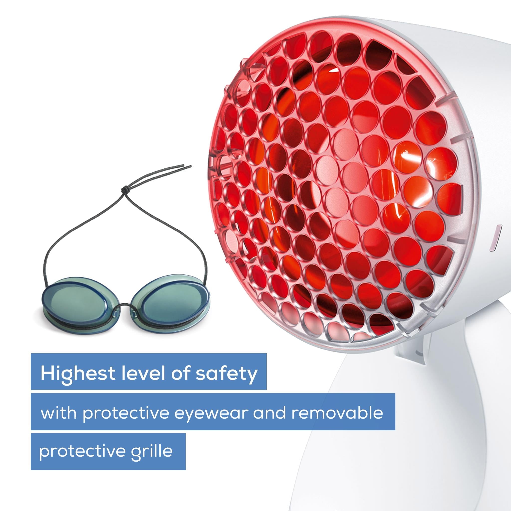 Beurer infrared heat lamp with protective eyewear and removable protective grille