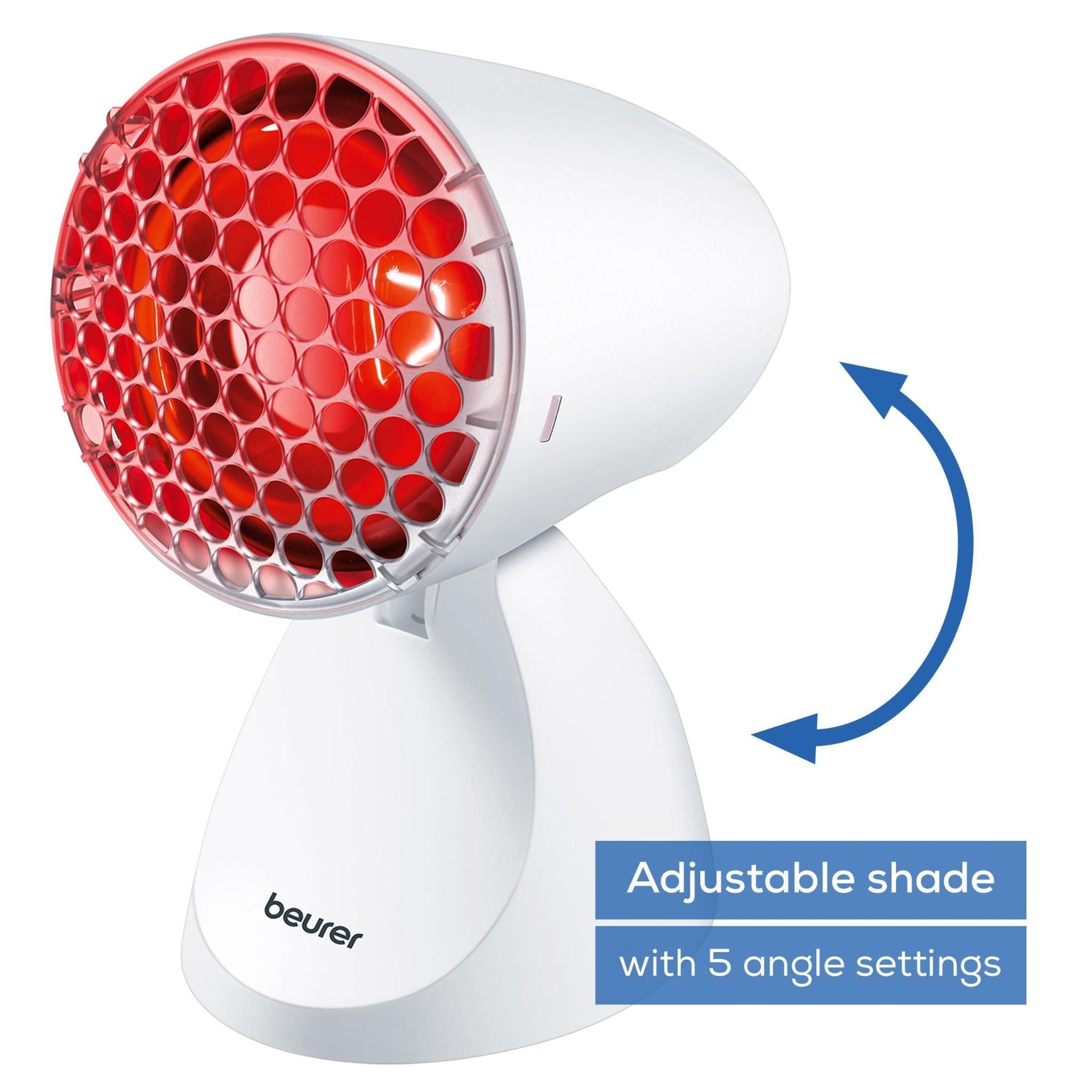Beurer infrared heat lamp with adjustable tilting head and red protective glass grille