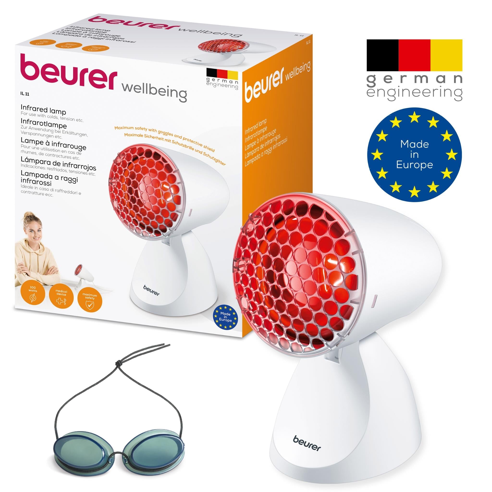 Beurer infrared heat lamp retail box with lamp and protective eyewear