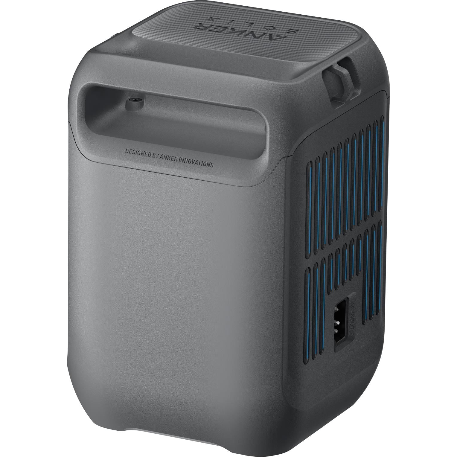 Grey Anker SOLIX power station rear side with handle and vent grille