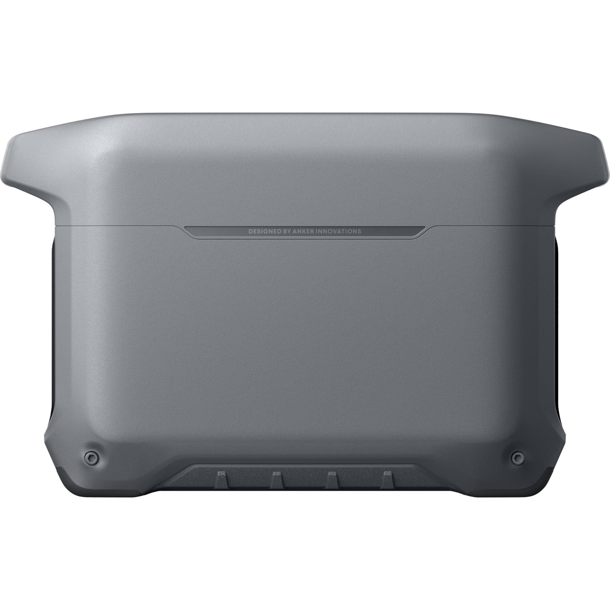 Gray portable power station rear panel with smooth housing and mounting points