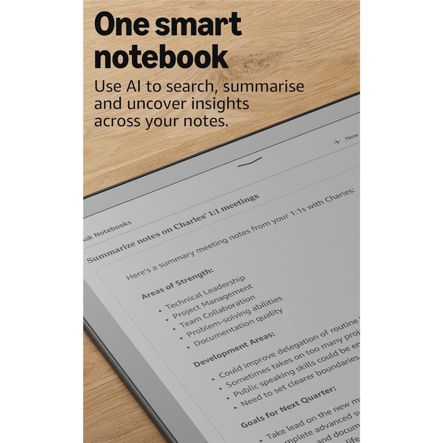 Tablet displaying handwritten notes and summary content, with stylus nearby