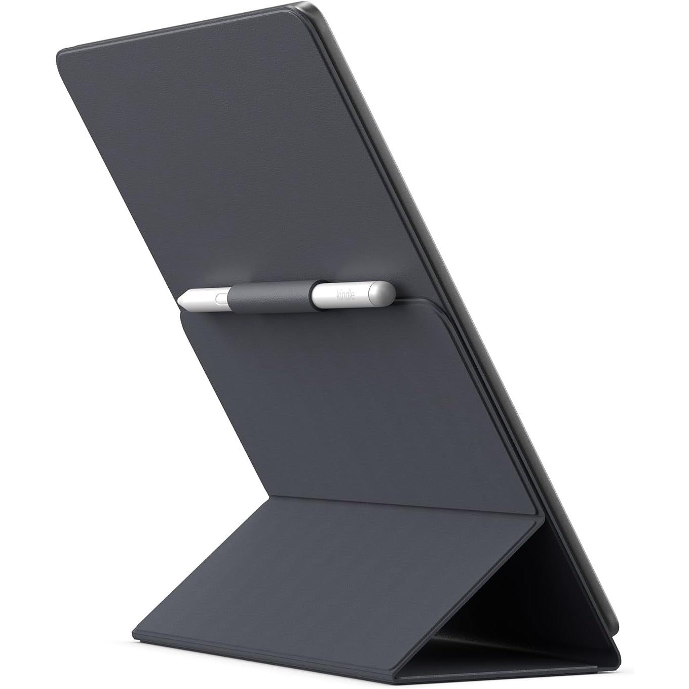 Graphite folio stand open with stylus resting on the cover