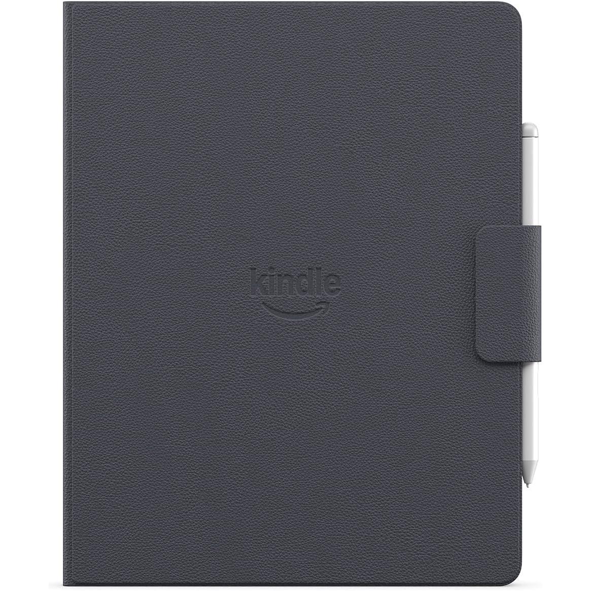 Graphite full-grain leather folio cover with debossed 'kindle' logo