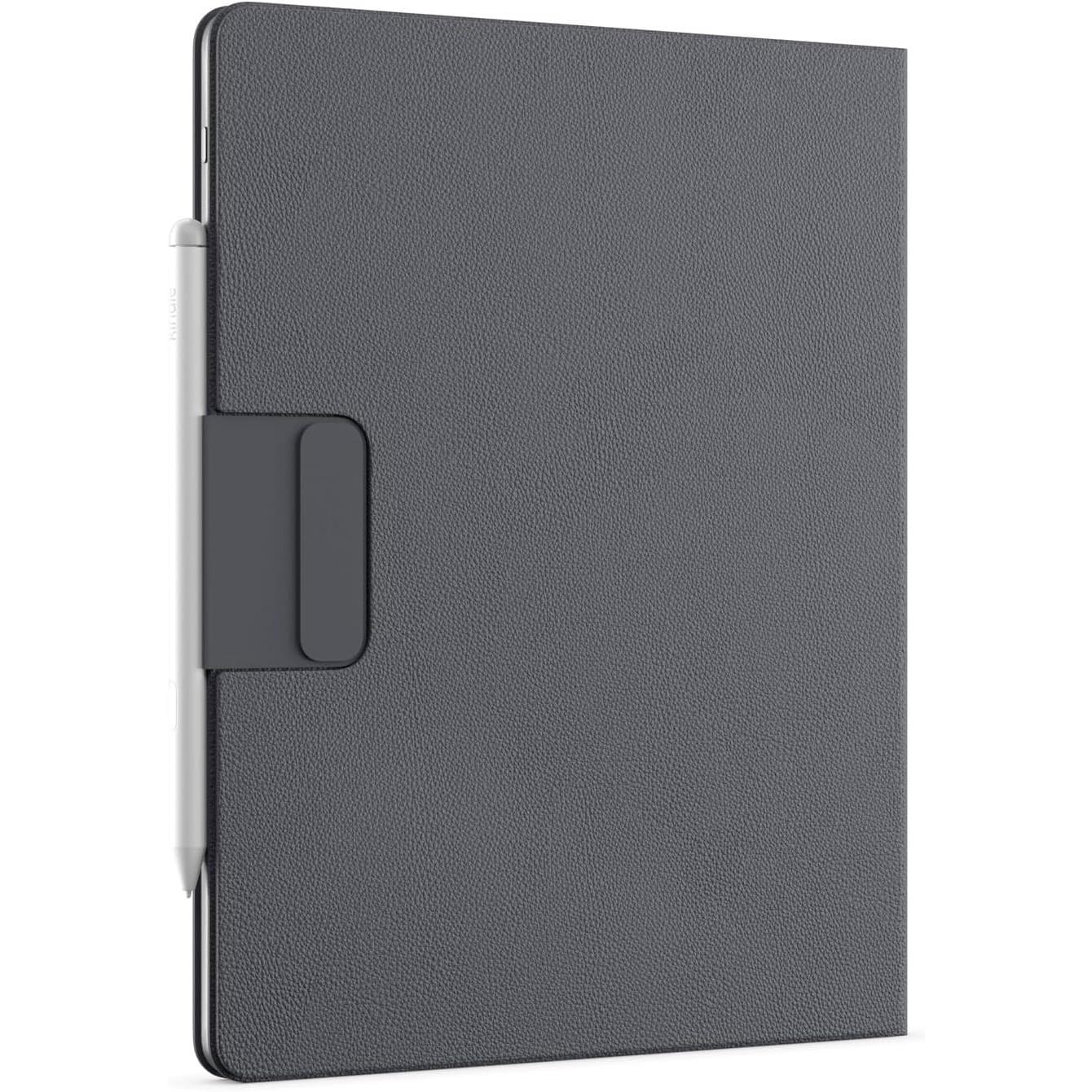 Graphite leather folio cover with front strap closure