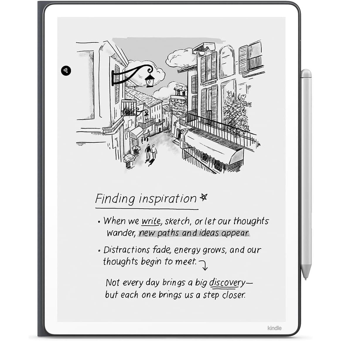 Graphite leather folio cover with e-reader screen and attached stylus