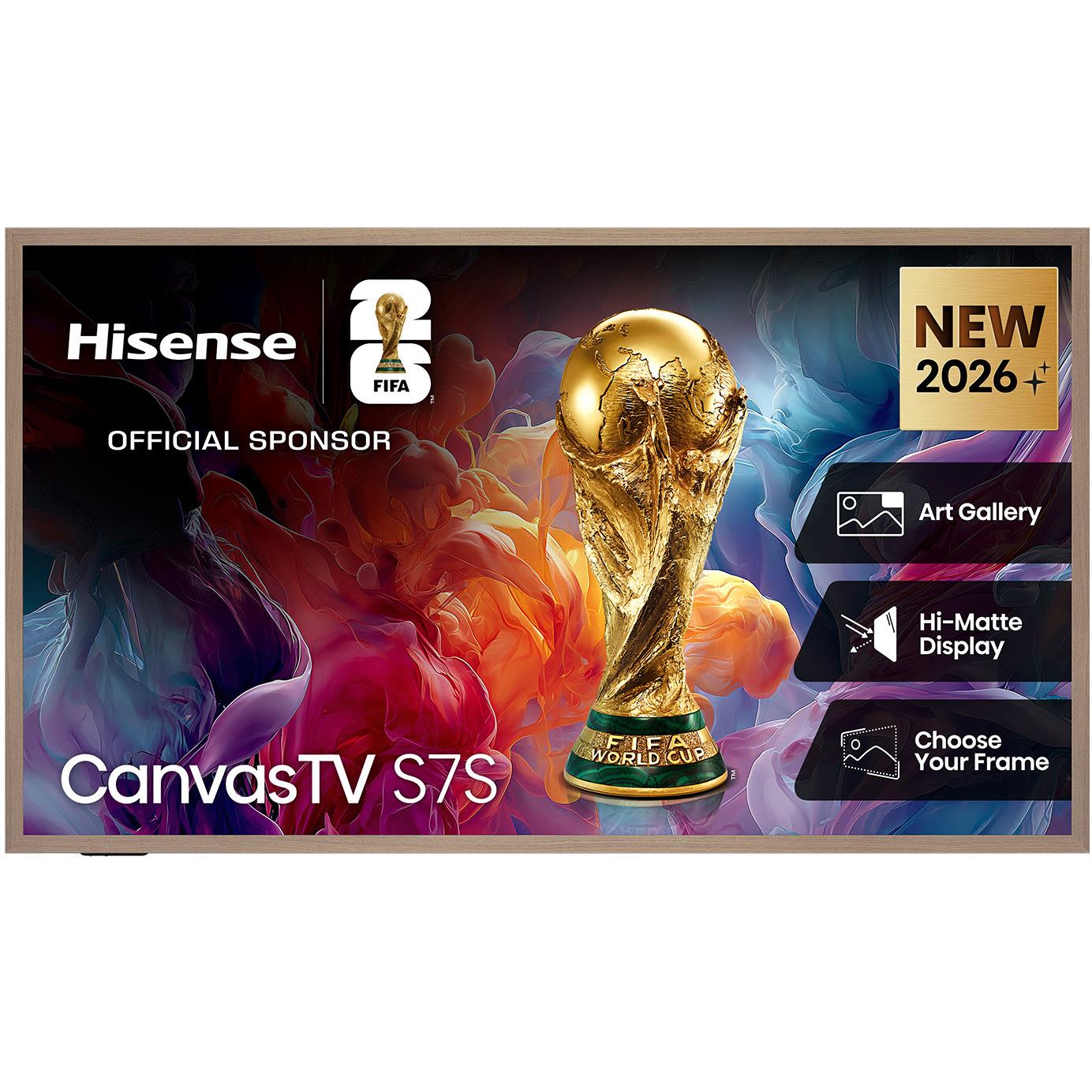 55-inch Hisense CanvasTV 4K TV with bronze frame showing vibrant abstract trophy artwork