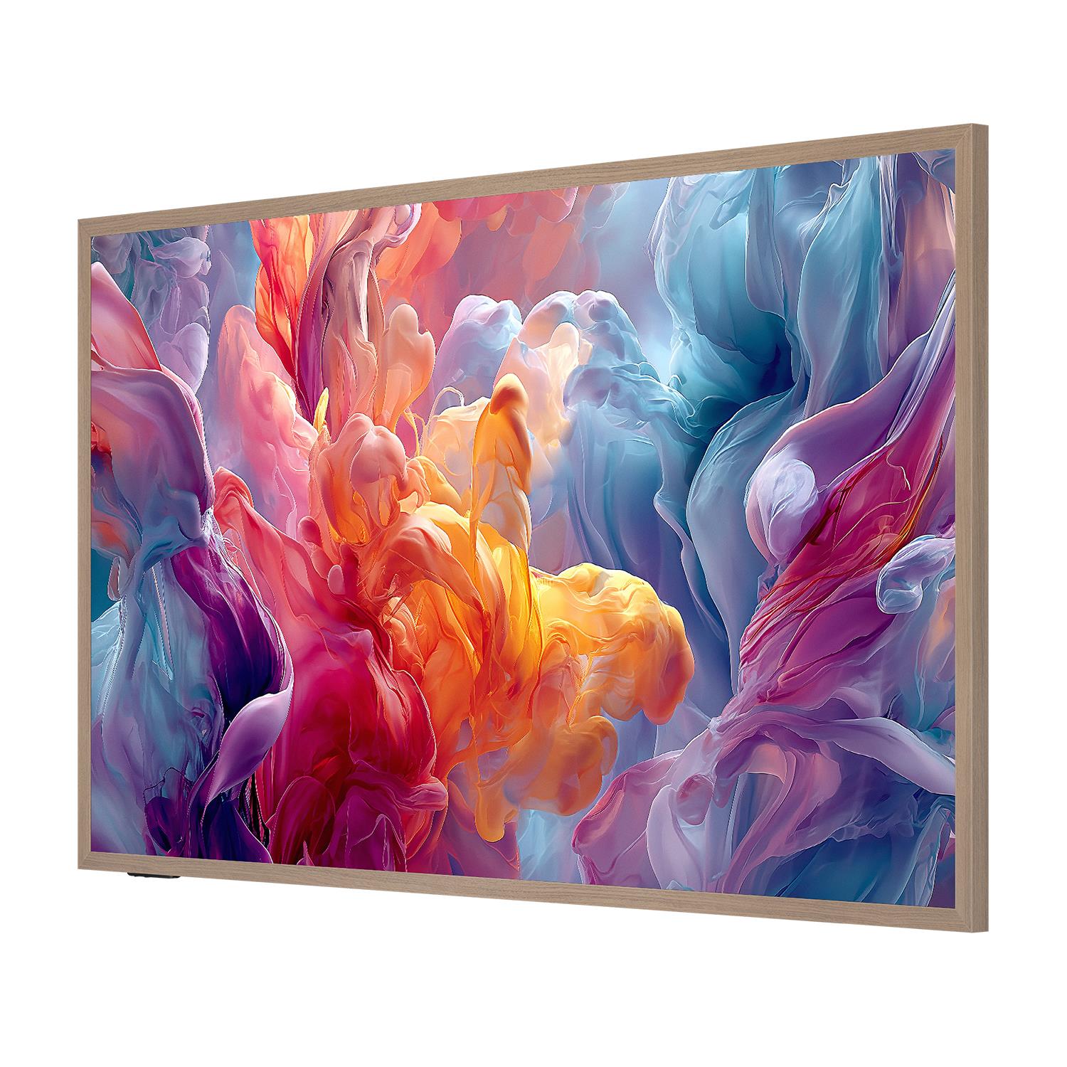55-inch Hisense CanvasTV 4K TV shown at an angle with colorful abstract artwork