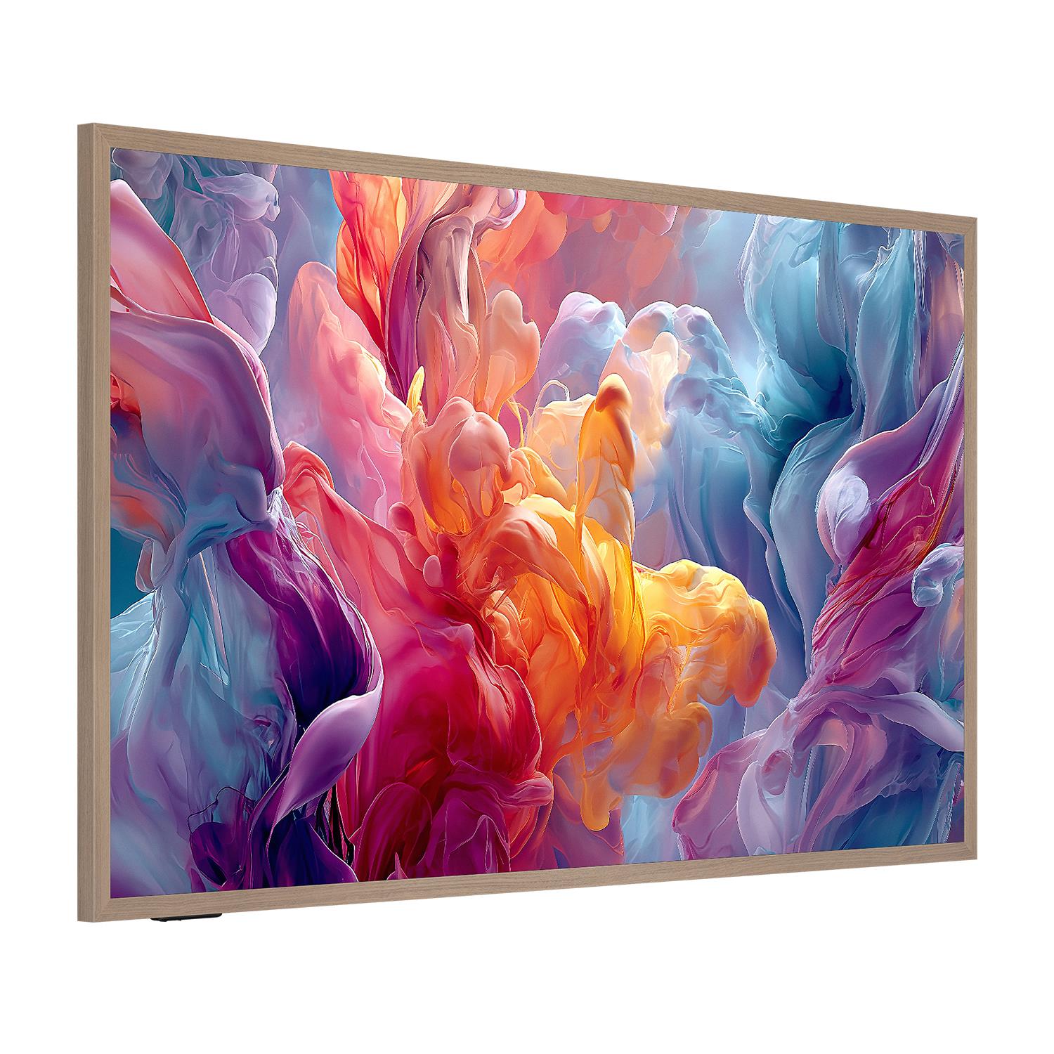 55-inch Hisense CanvasTV 4K TV front view with bronze frame and swirling color artwork