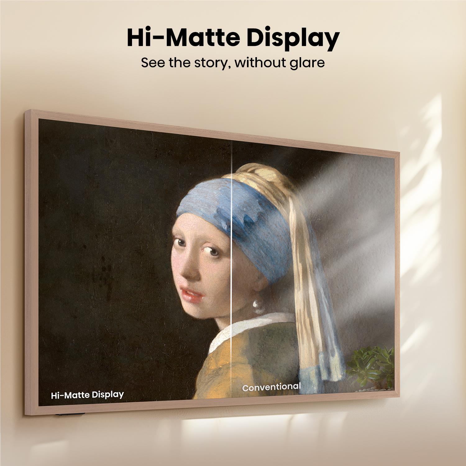 CanvasTV art display showing a framed portrait painting on a dark background, hi-matte look