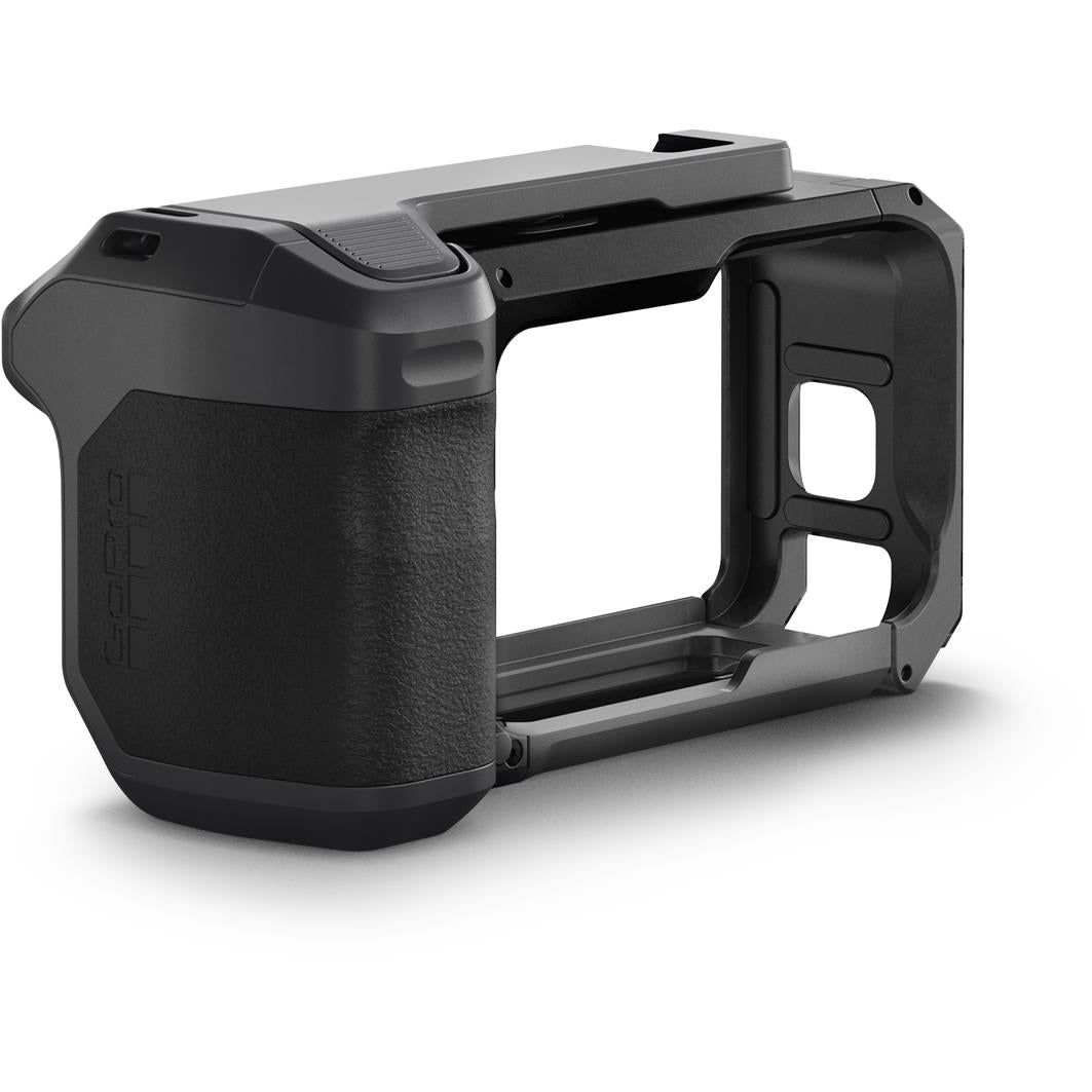 GoPro camera grip with cold shoe mount housing, side view