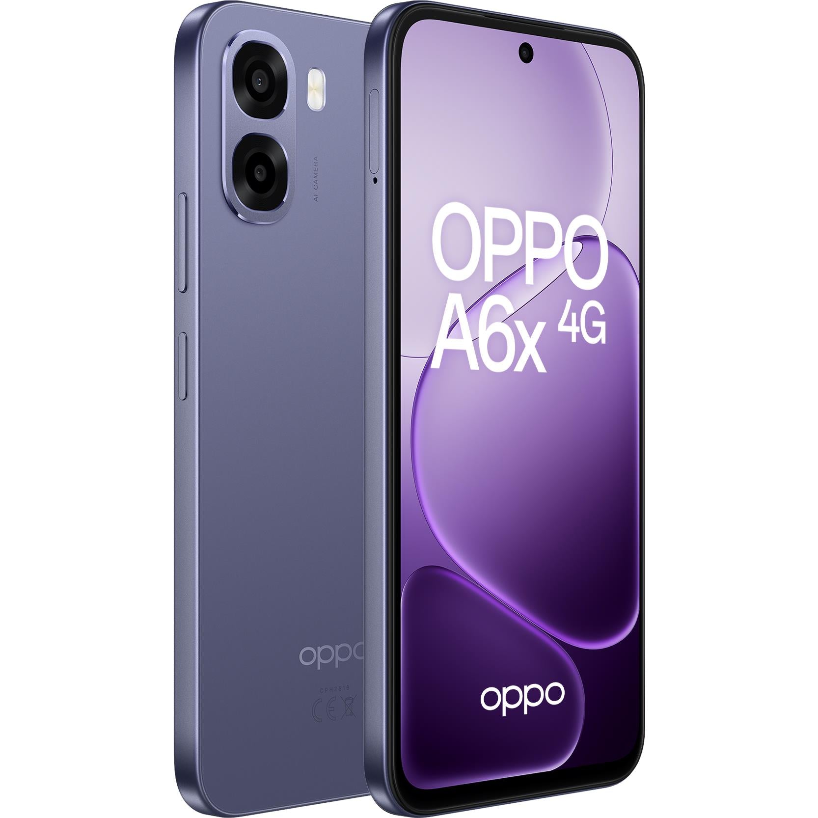 Plum purple OPPO smartphone showing front and back views