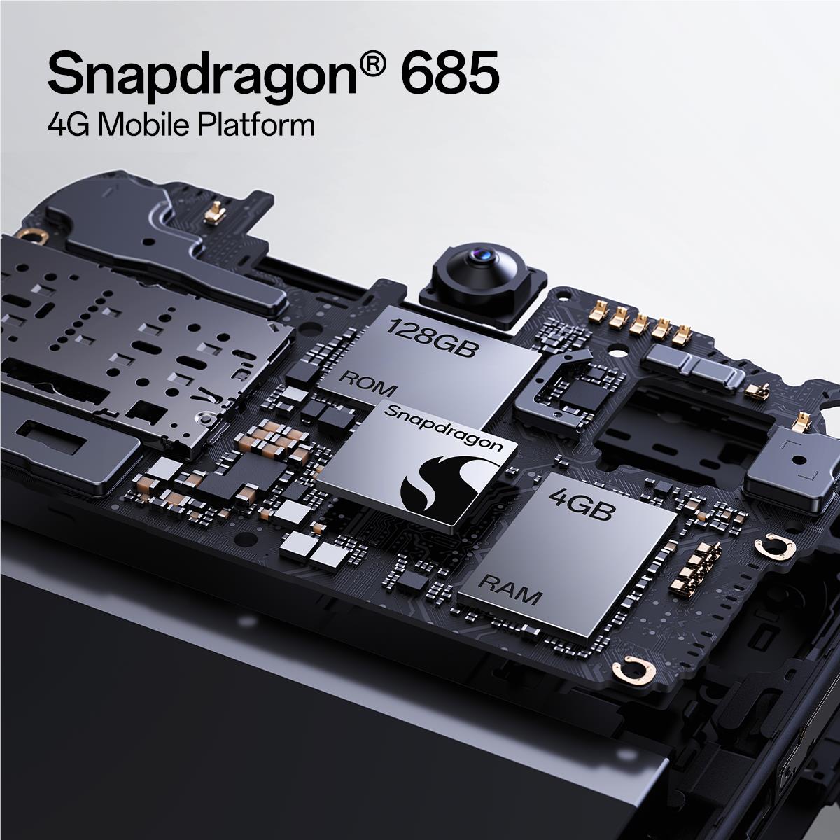 Smartphone internal circuit board with Snapdragon chipset and RAM labels