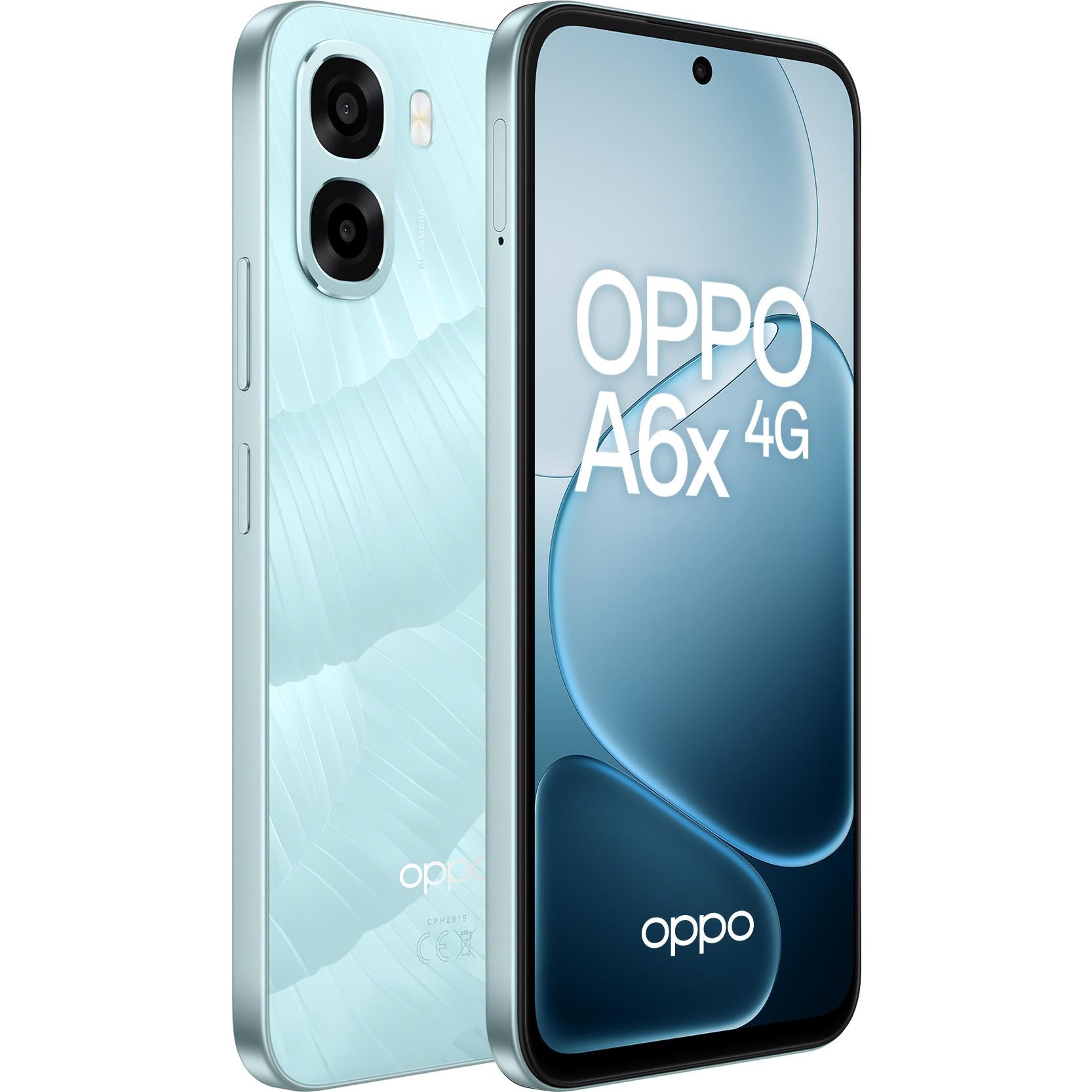 Ice blue smartphone front and back with dual rear cameras
