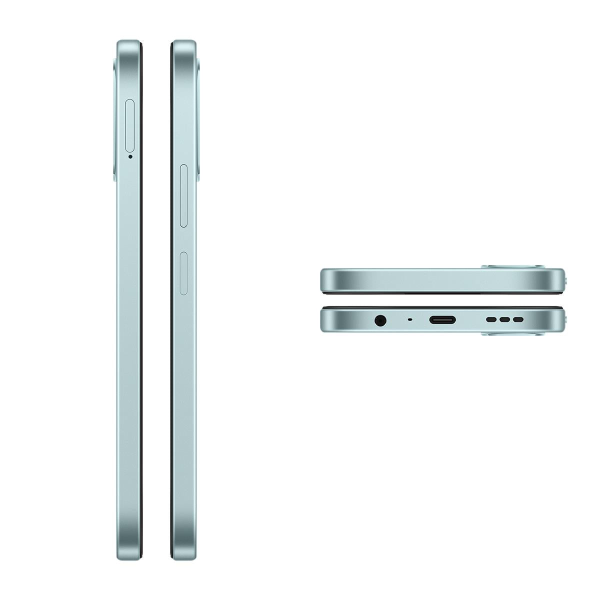 Ice blue OPPO A6x 4G smartphone side view showing power and volume buttons