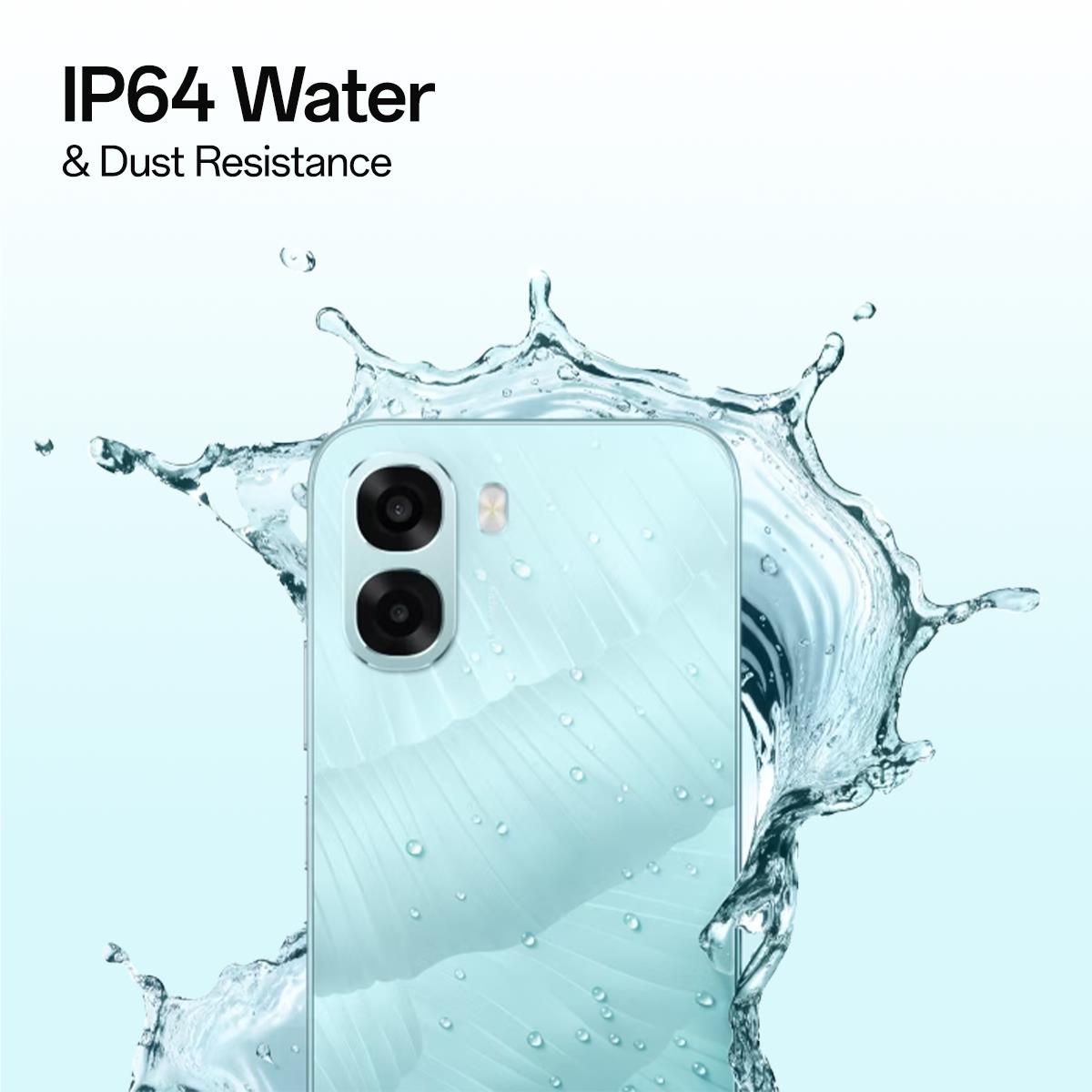 Ice blue smartphone with water splash droplets on the back
