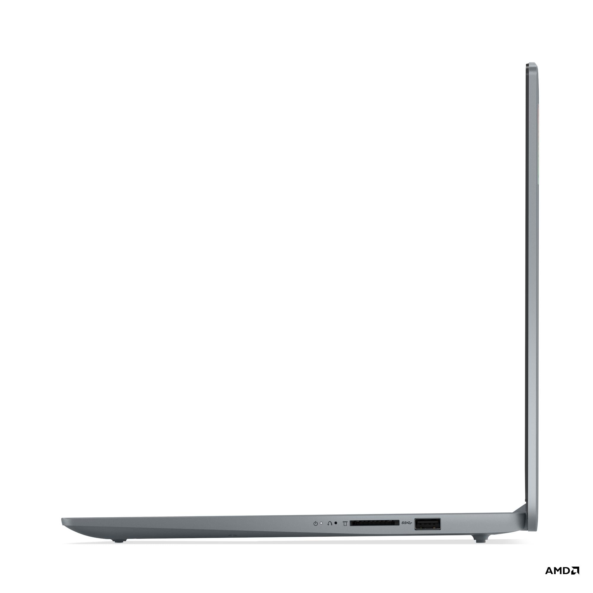 Grey Lenovo IdeaPad Slim 3 laptop right side with ports and vent cutouts