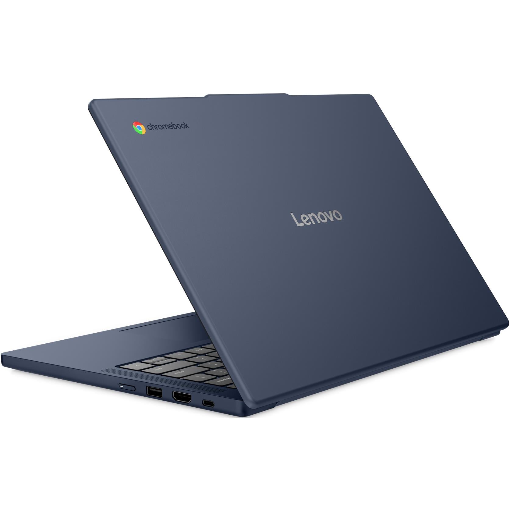 Blue Chromebook back lid with Lenovo logo and rear edge ports