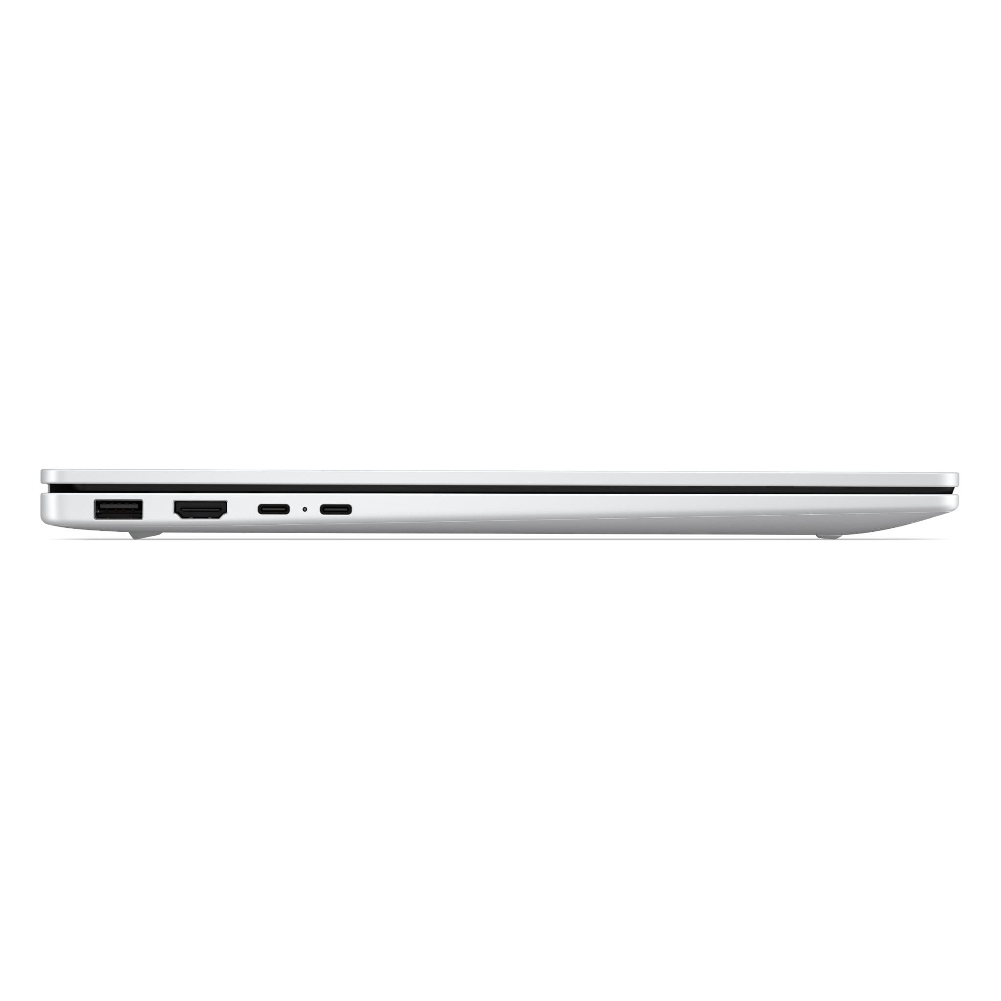 Silver laptop side view showing multiple ports including USB-C and USB
