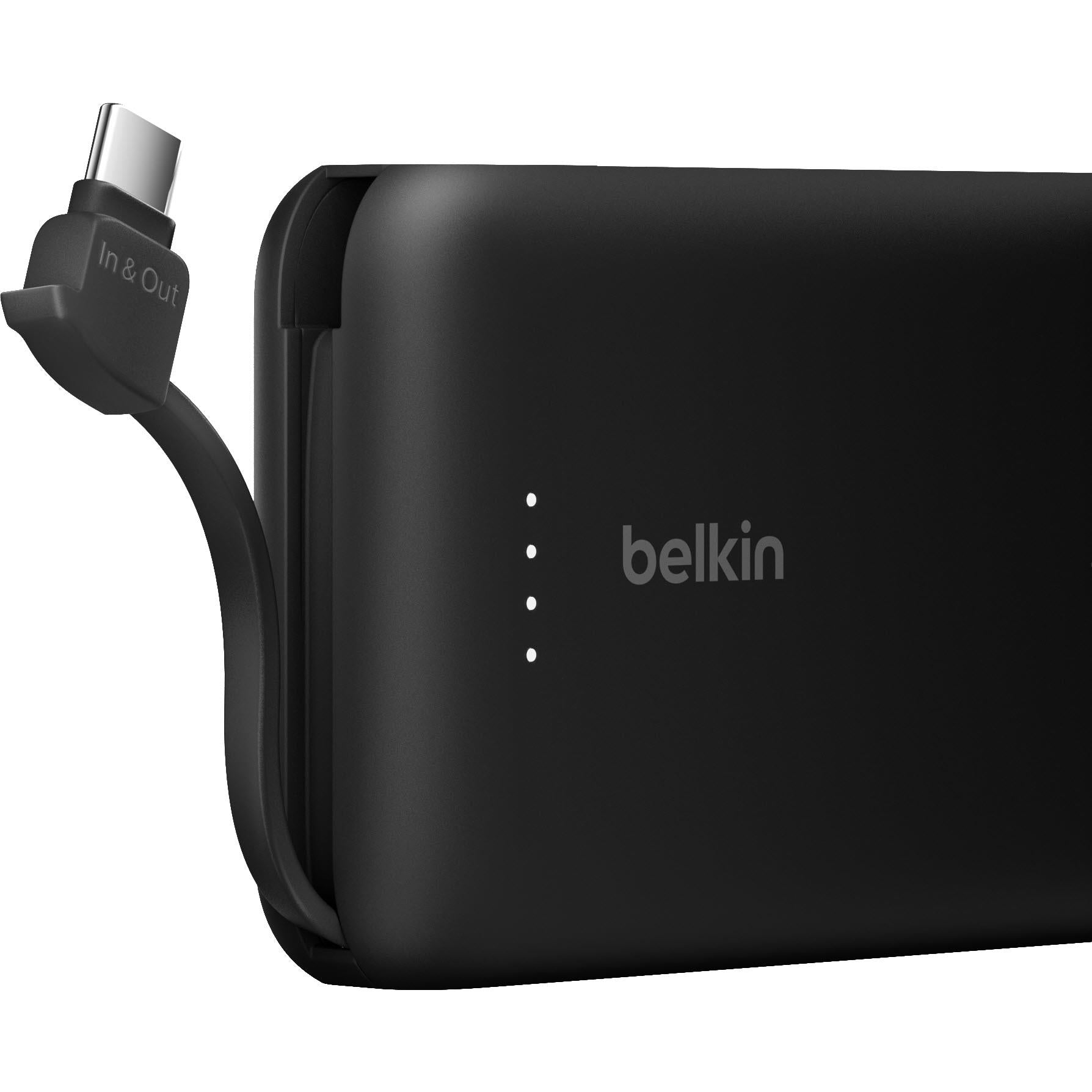 Belkin BoostCharge 10K power bank with integrated USB-C cable in black, image 3 - Power Banks at Tech Supply Shed NZ