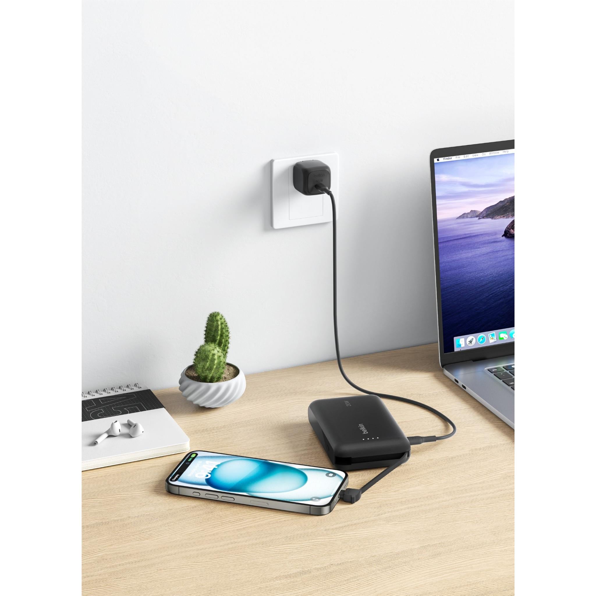 Belkin BoostCharge 10K power bank with integrated USB-C cable in black, image 6 - Power Banks at Tech Supply Shed NZ