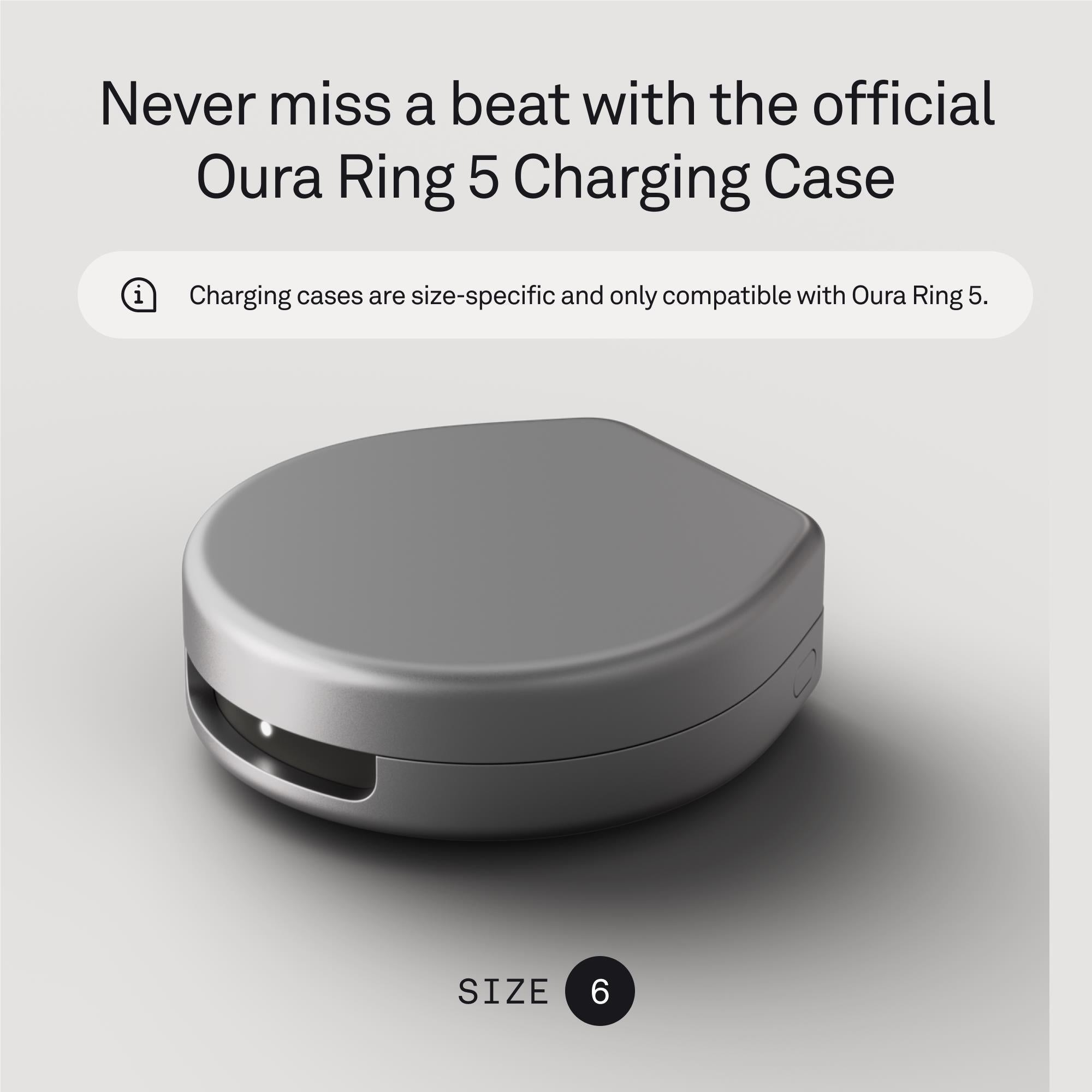 Oura Ring 5 portable charging case, size 6, silver, image 2 - Smart Rings at Tech Supply Shed NZ