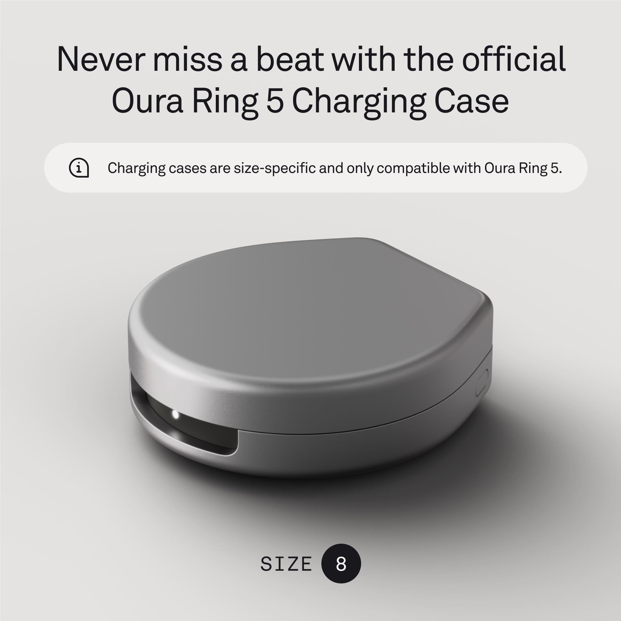 Oura Ring 5 portable charging case, size 8, silver, image 2 - Smart Rings at Tech Supply Shed NZ