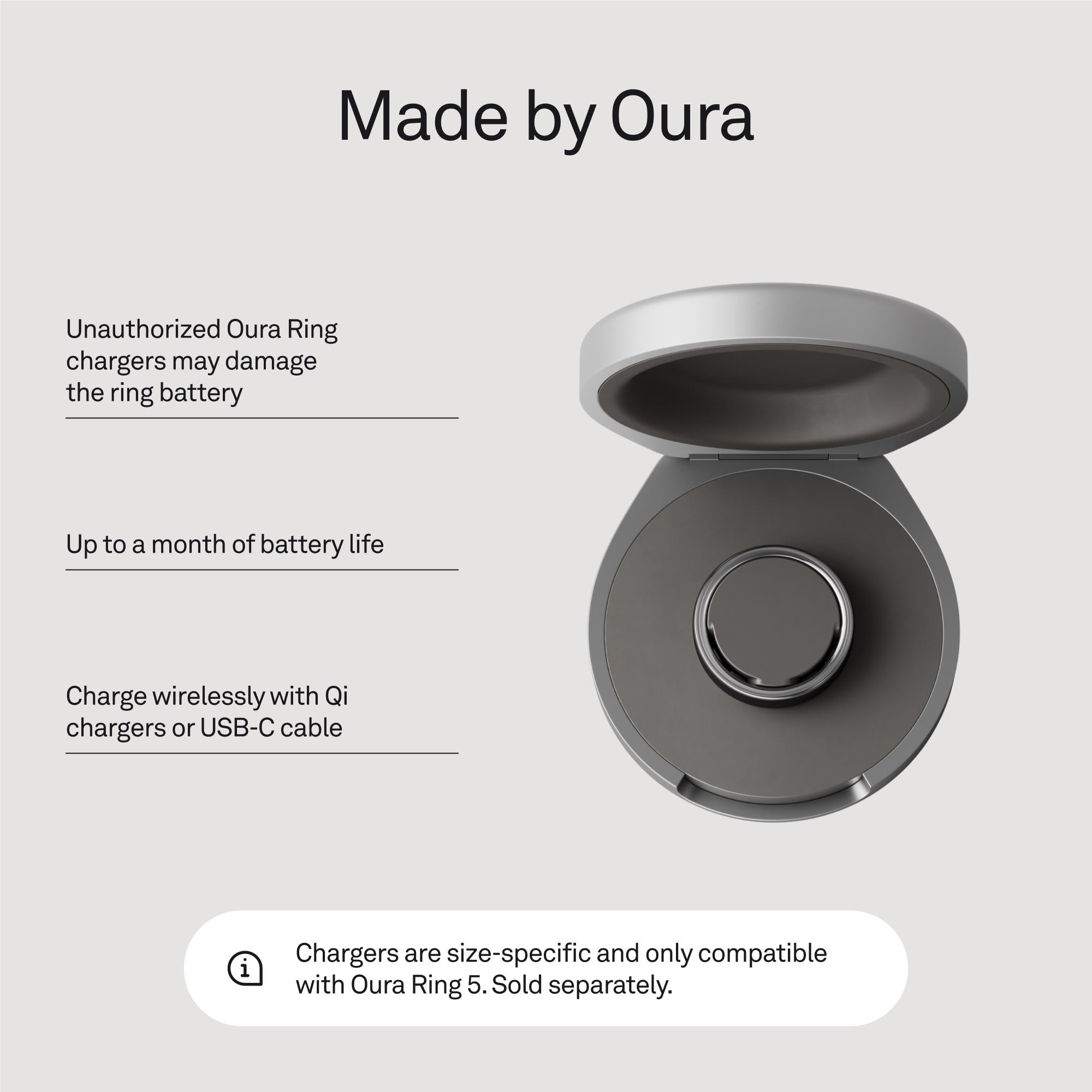 Oura Ring 5 portable charging case, size 11, silver, image 3 - Smart Rings at Tech Supply Shed NZ