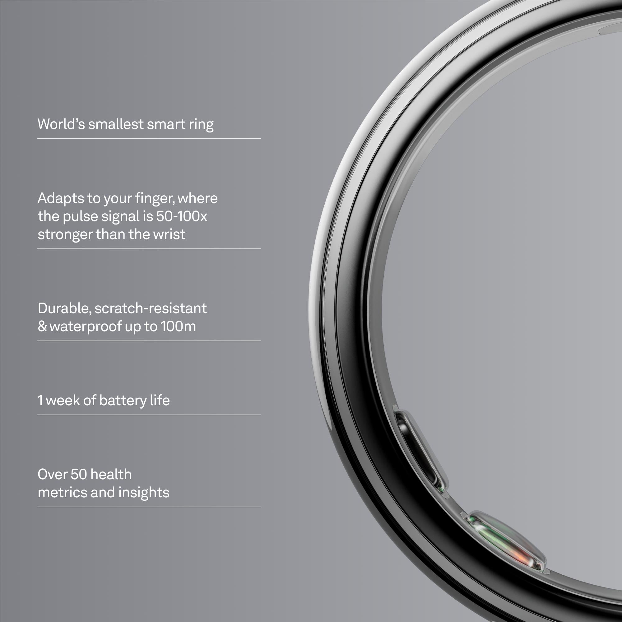 Oura Ring 5 smart ring in silver, size 6, image 2 - Smart Rings at Tech Supply Shed NZ