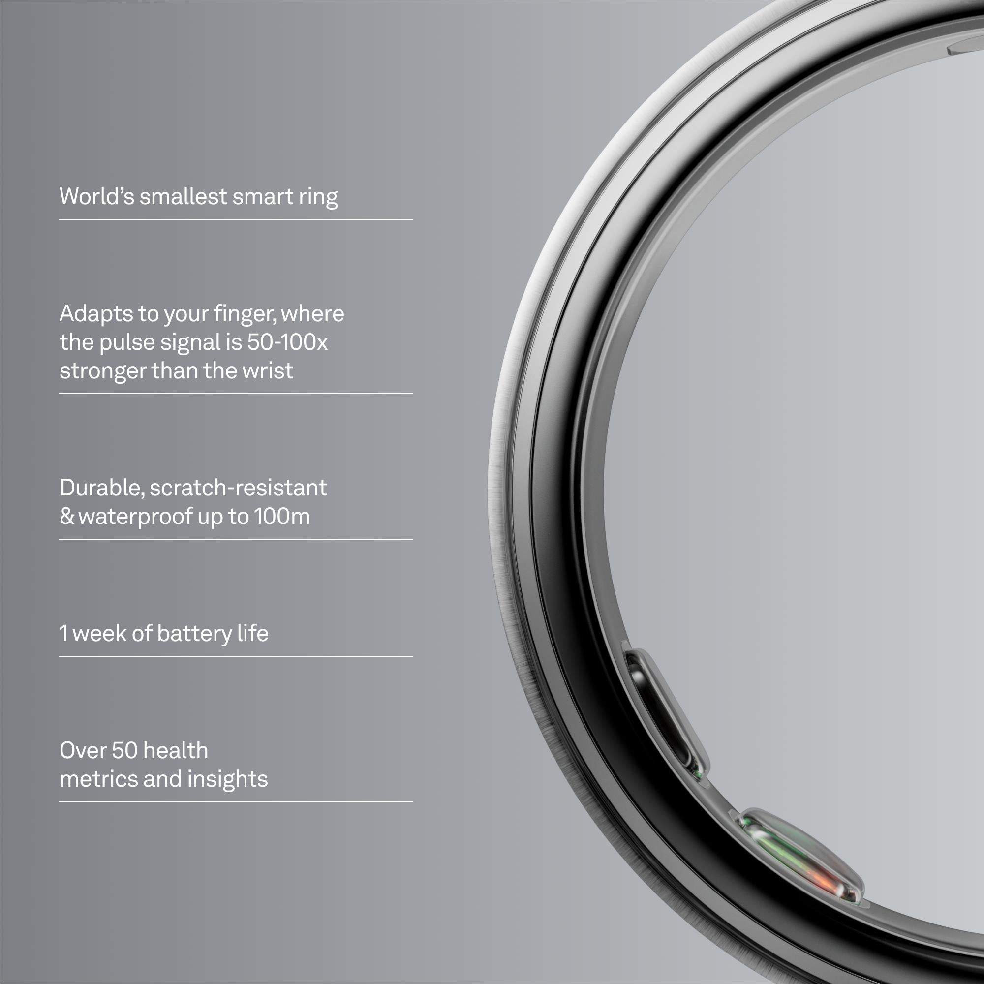 Oura Ring 5 smart ring in brushed silver, size 10, image 2 - Smart Rings at Tech Supply Shed NZ