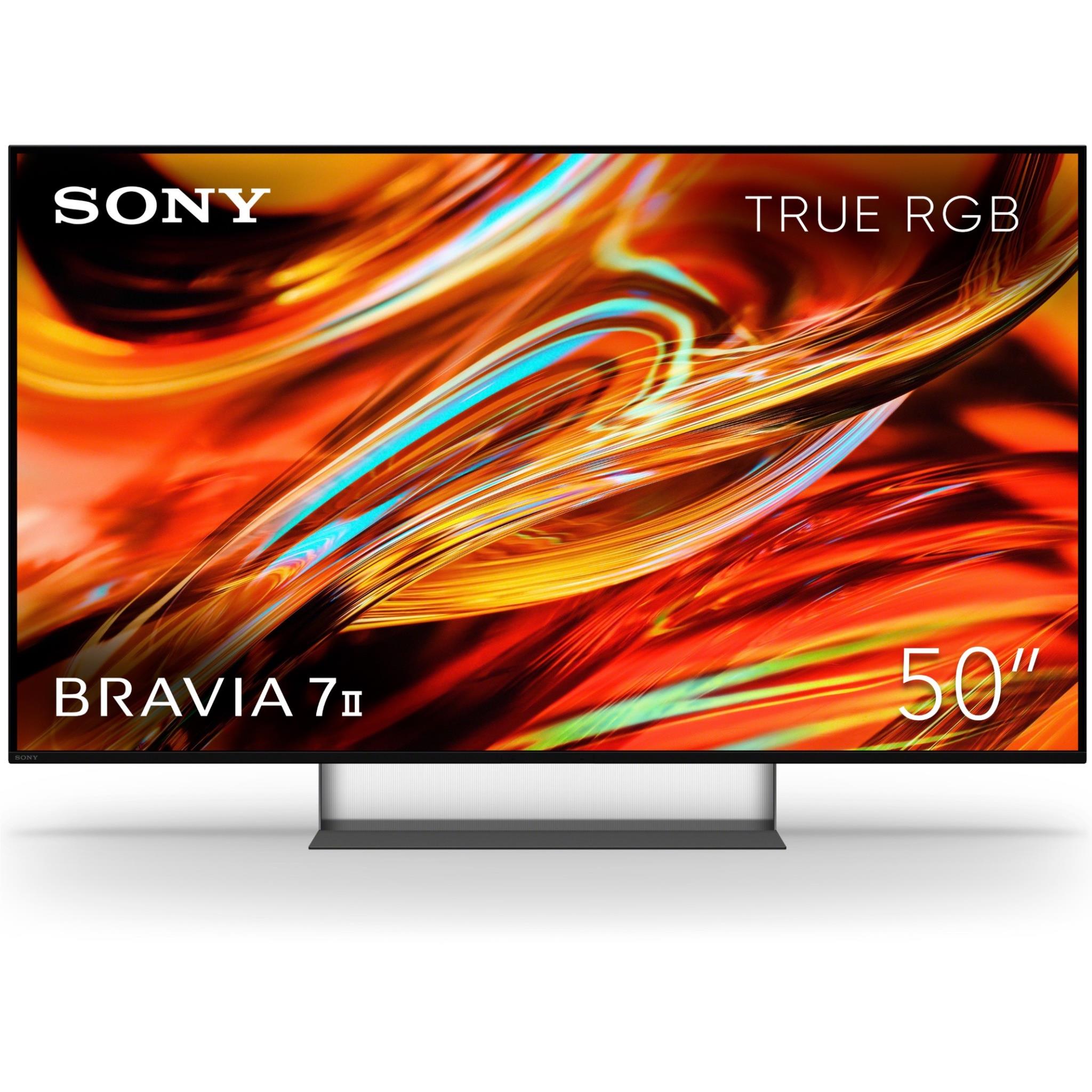50-inch Sony BRAVIA TV with stand, displaying a bright abstract true RGB image
