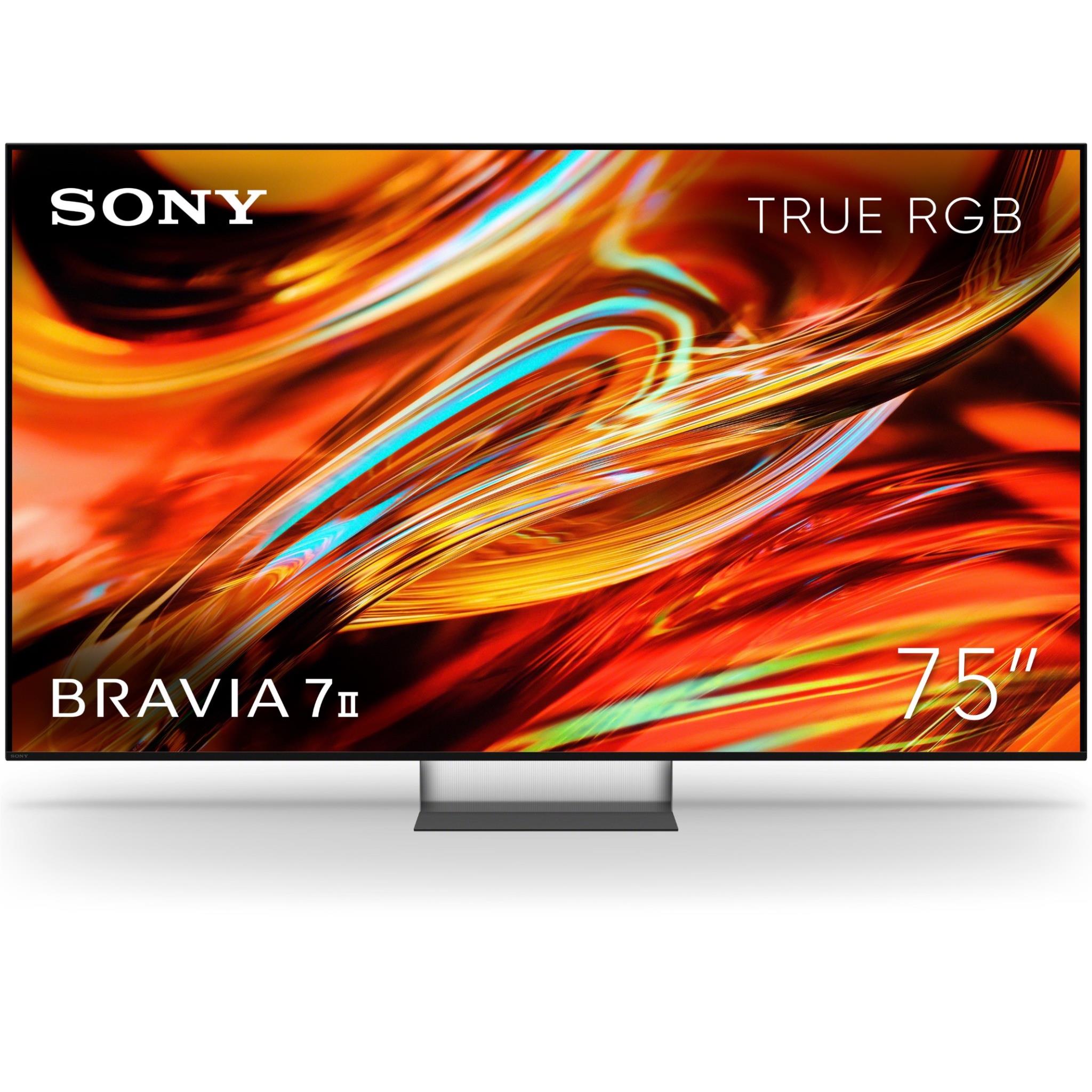 75-inch Sony BRAVIA flat-screen TV with slim bezel and central stand, colorful display
