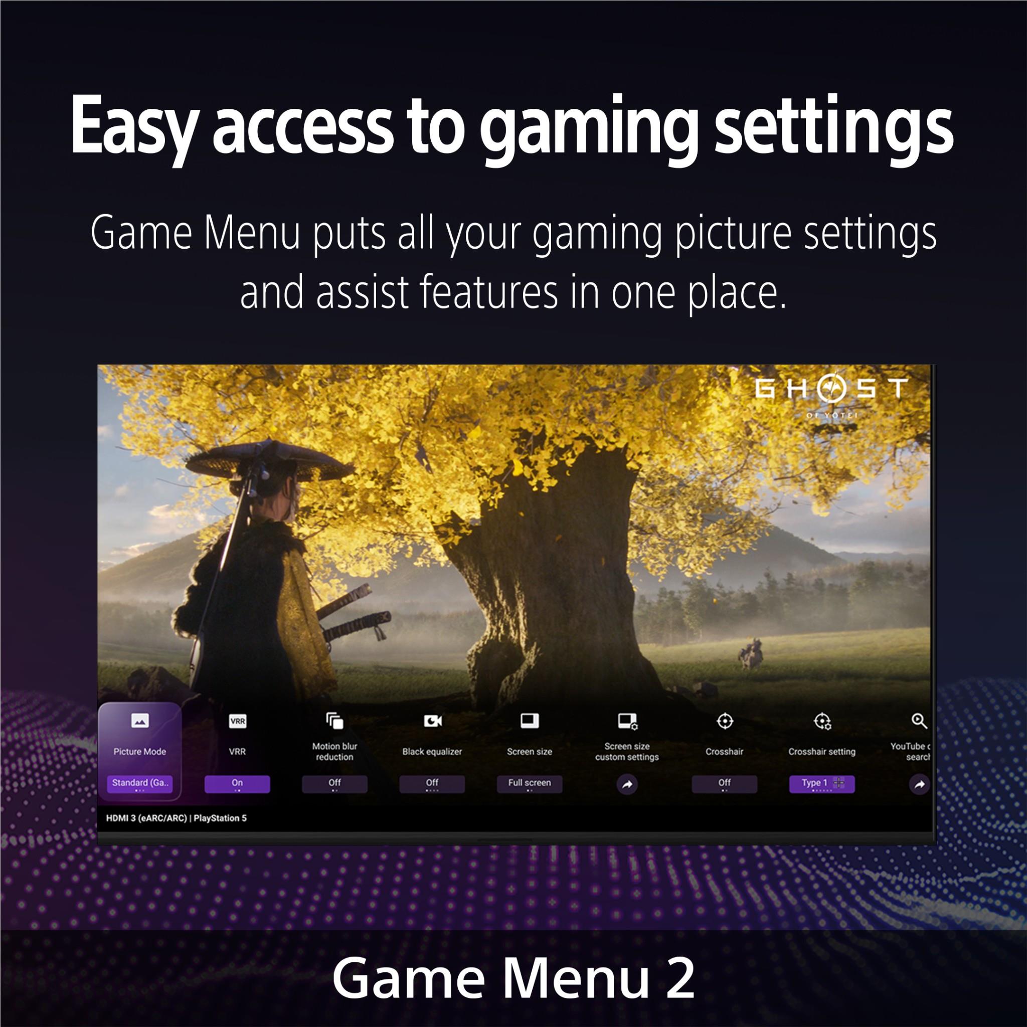 Flat-screen smart TV with game settings menu overlay on the display