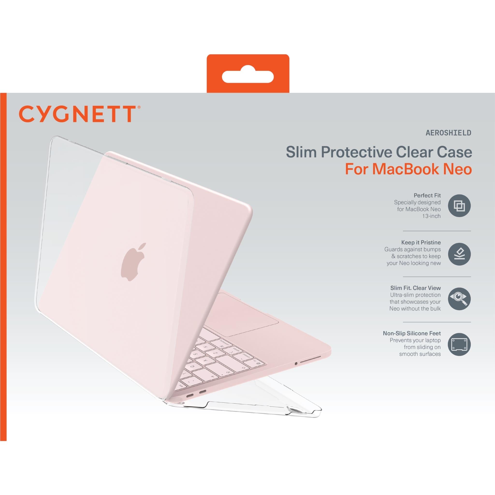 Retail package for clear slim protective MacBook Neo case, AeroShield