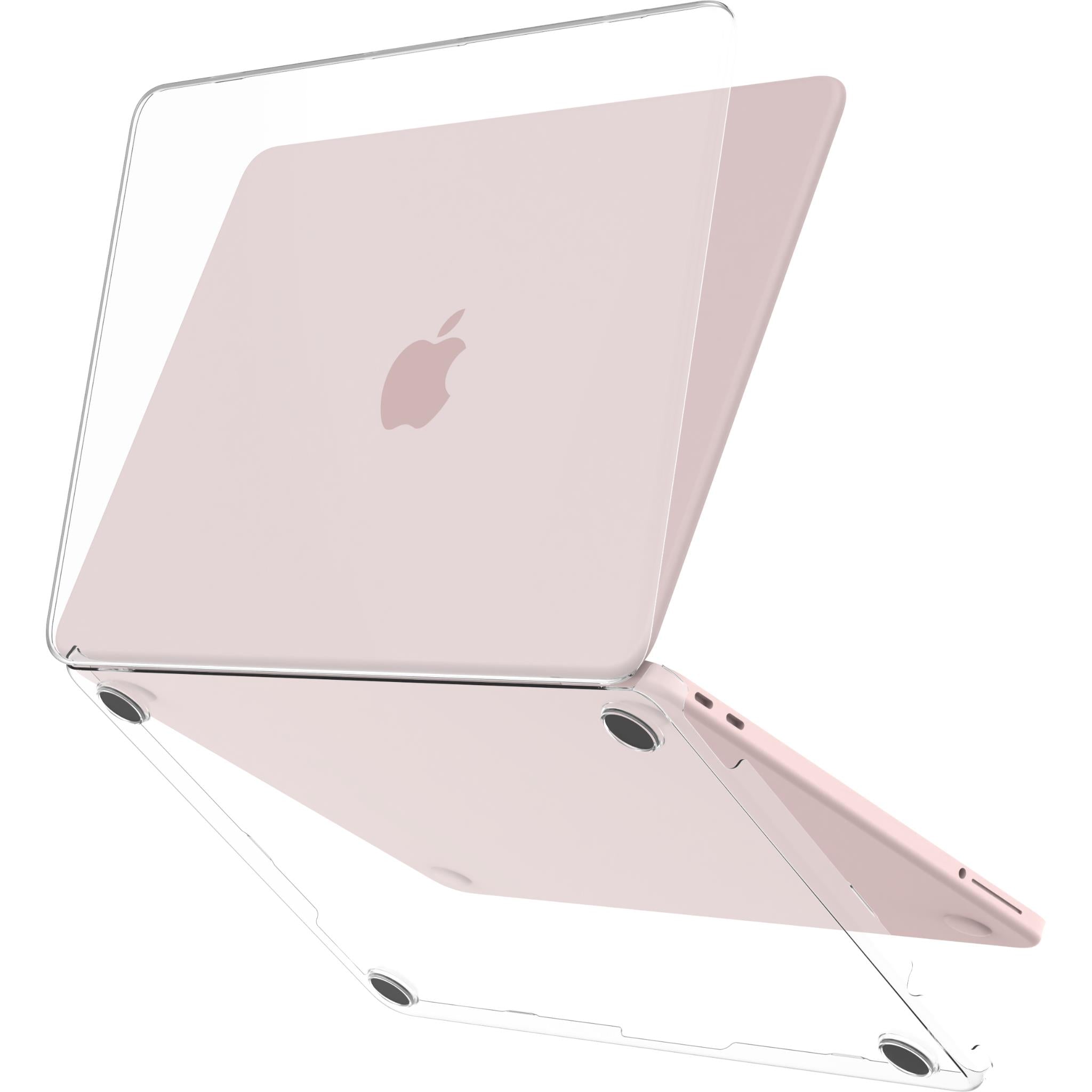 Clear MacBook Neo case covering a pink laptop with port cutouts