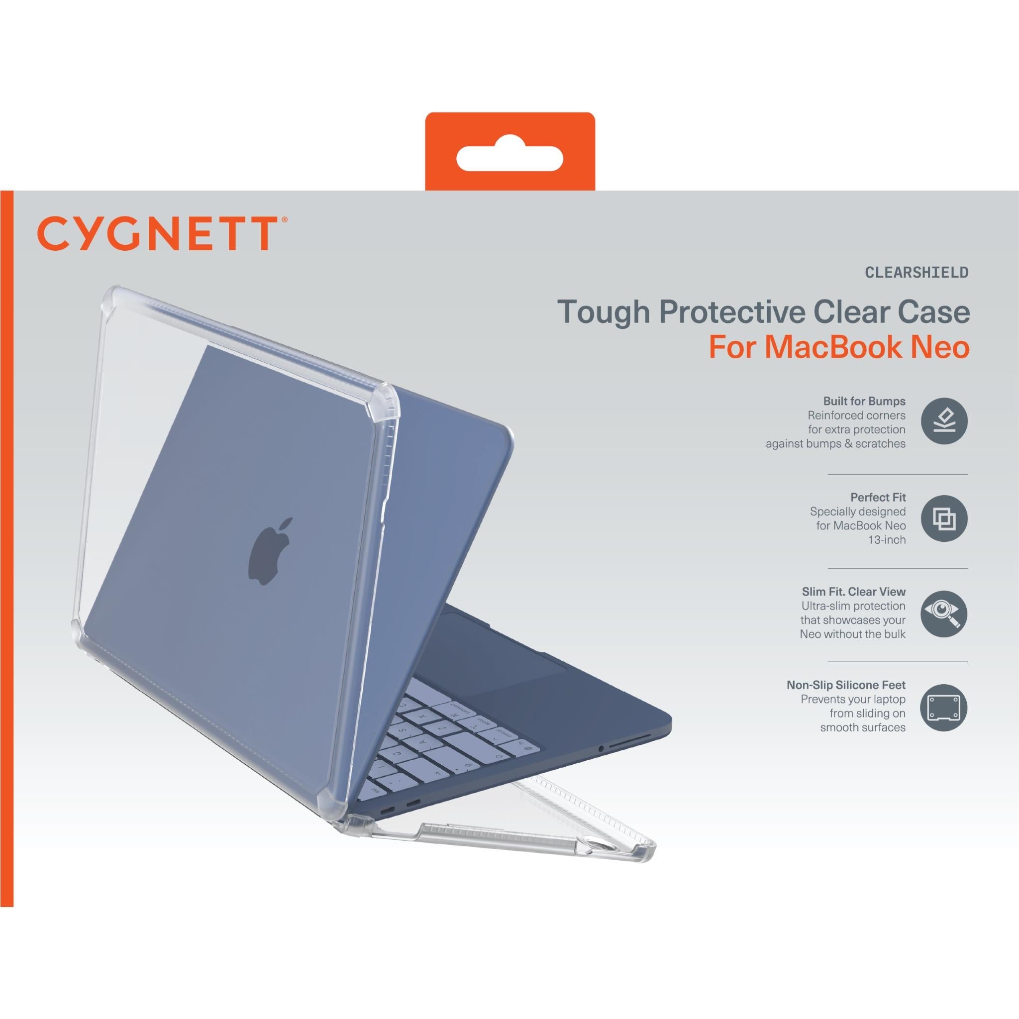 Cygnett ClearShield clear case with bumper corners for MacBook Neo, image 2 - Laptop Accessories at Tech Supply Shed NZ