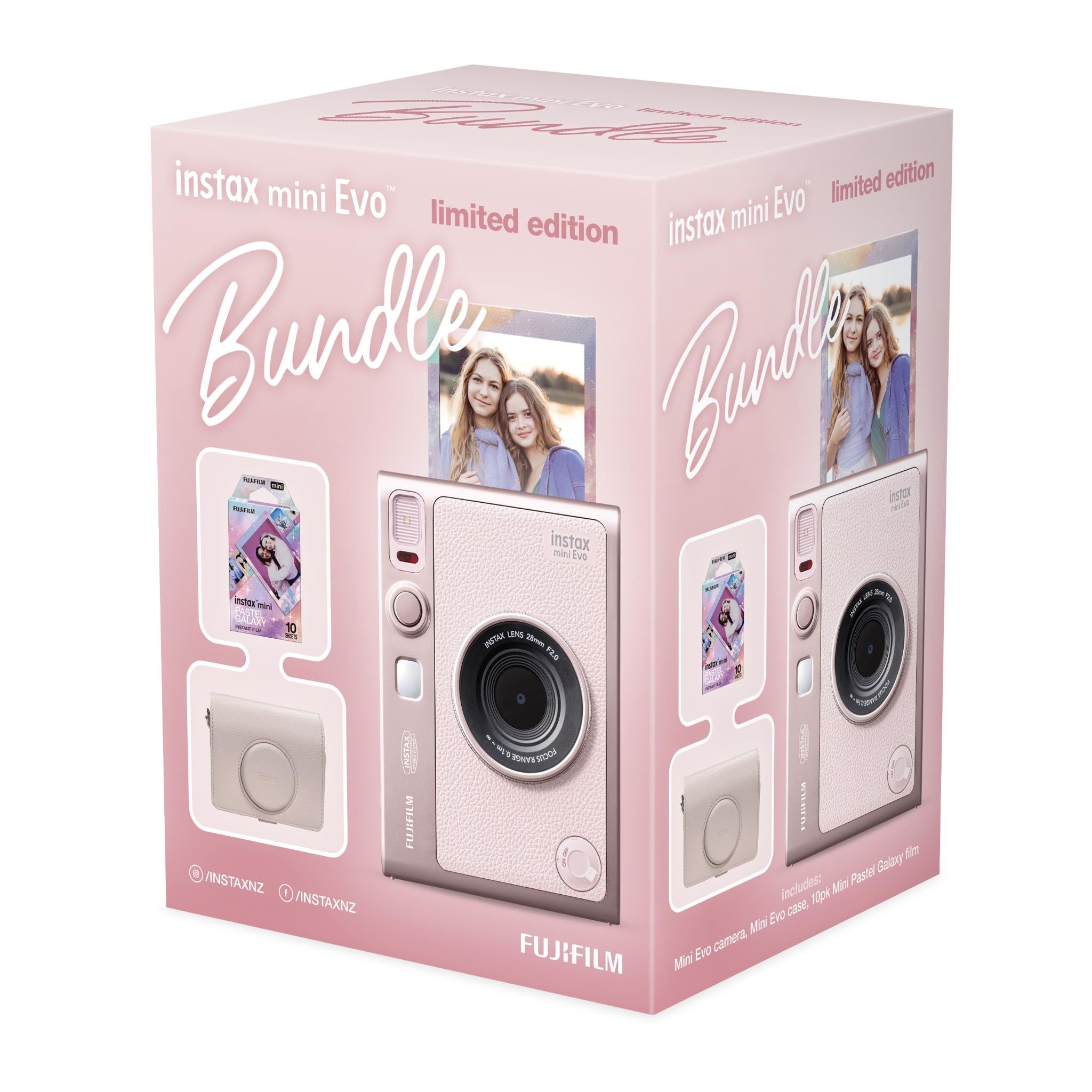 Fujifilm Instax Mini Evo hybrid instant camera bundle in Gentle Rose pink - Instant Cameras & Film at Tech Supply Shed NZ