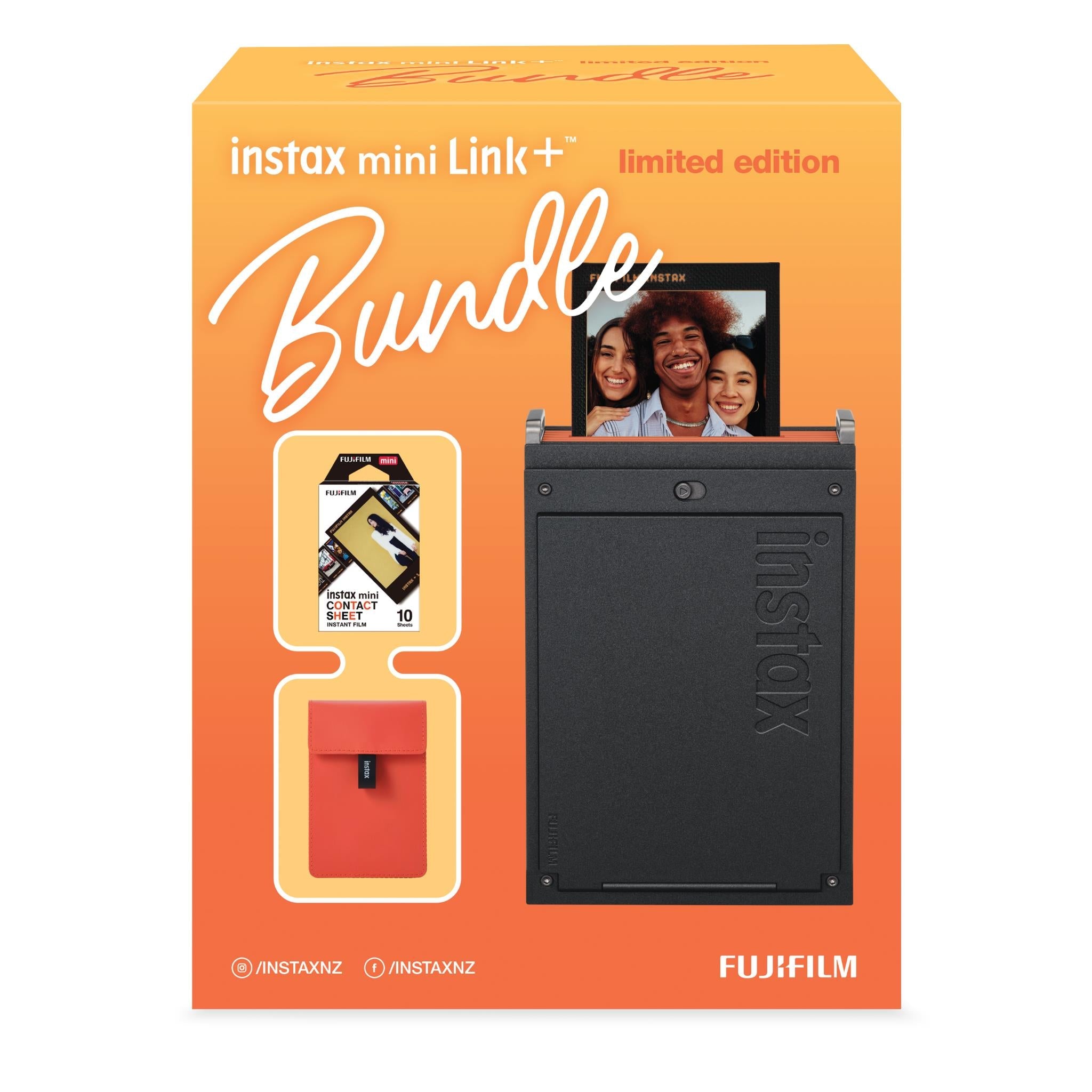 Fujifilm Instax Mini Link+ smartphone printer bundle in black, image 2 - Instant Cameras & Film at Tech Supply Shed NZ