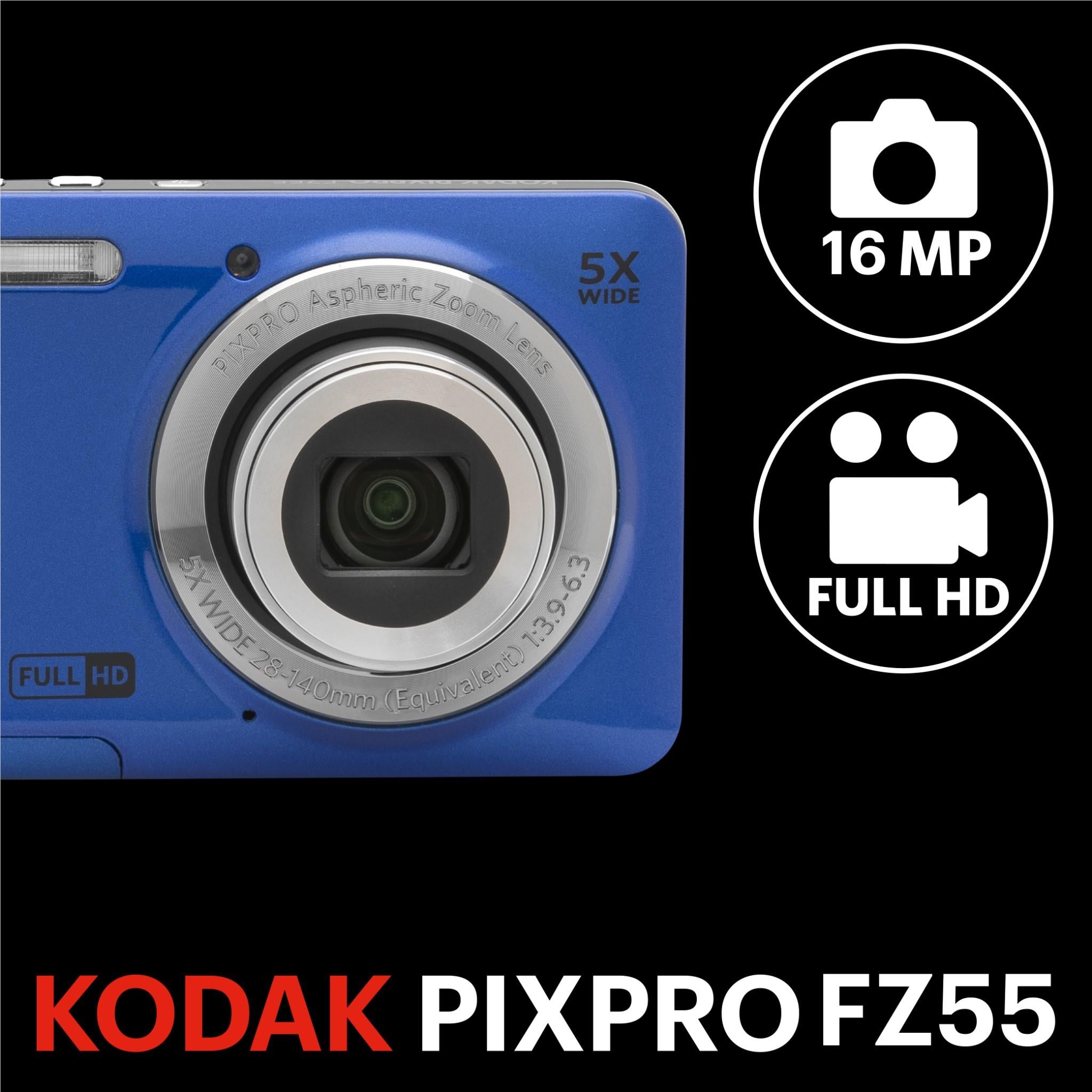 Kodak PIXPRO FZ55 digital compact camera in blue, image 2 - Digital Cameras at Tech Supply Shed NZ