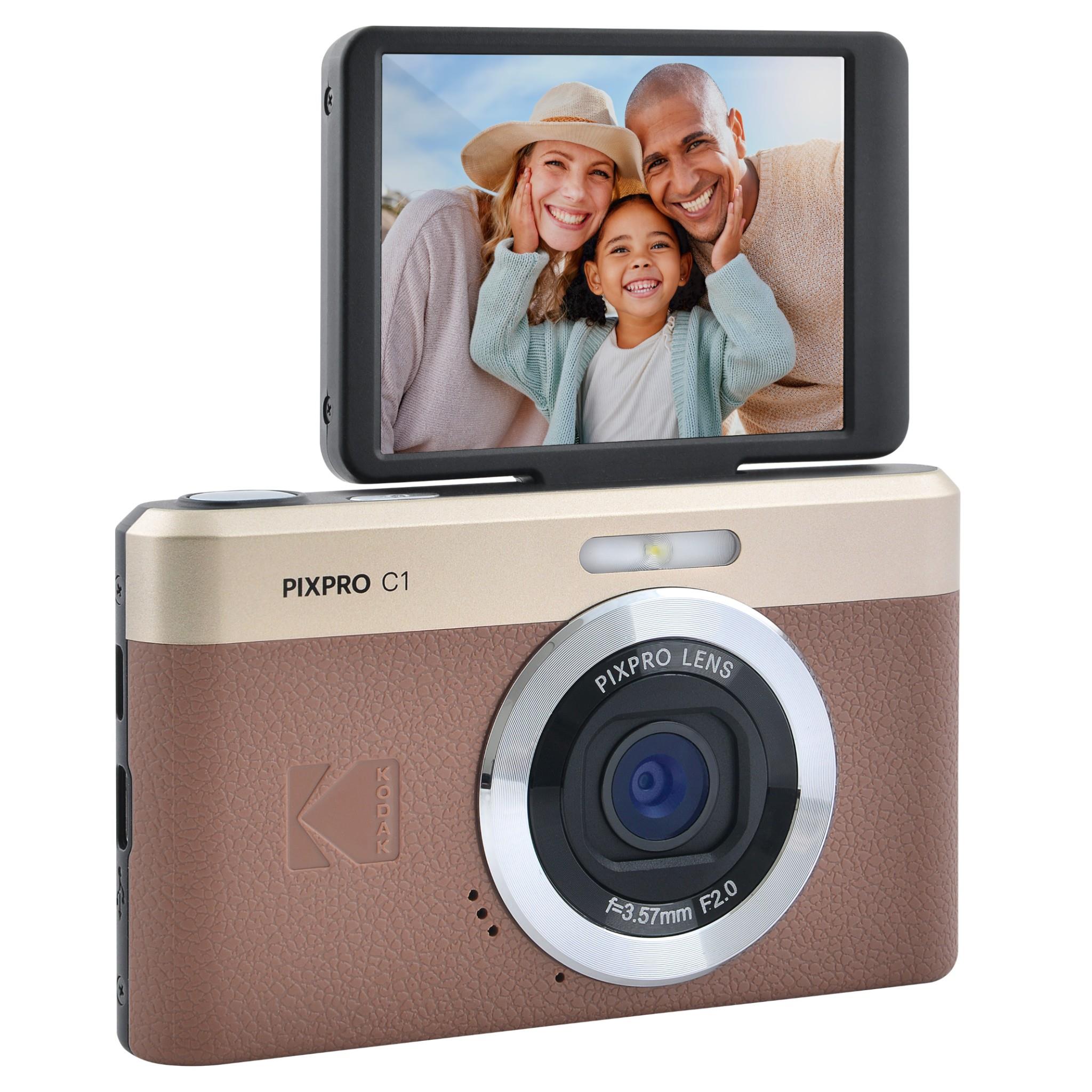 Kodak PIXPRO C1 retro digital camera in brown, image 2 - Digital Cameras at Tech Supply Shed NZ