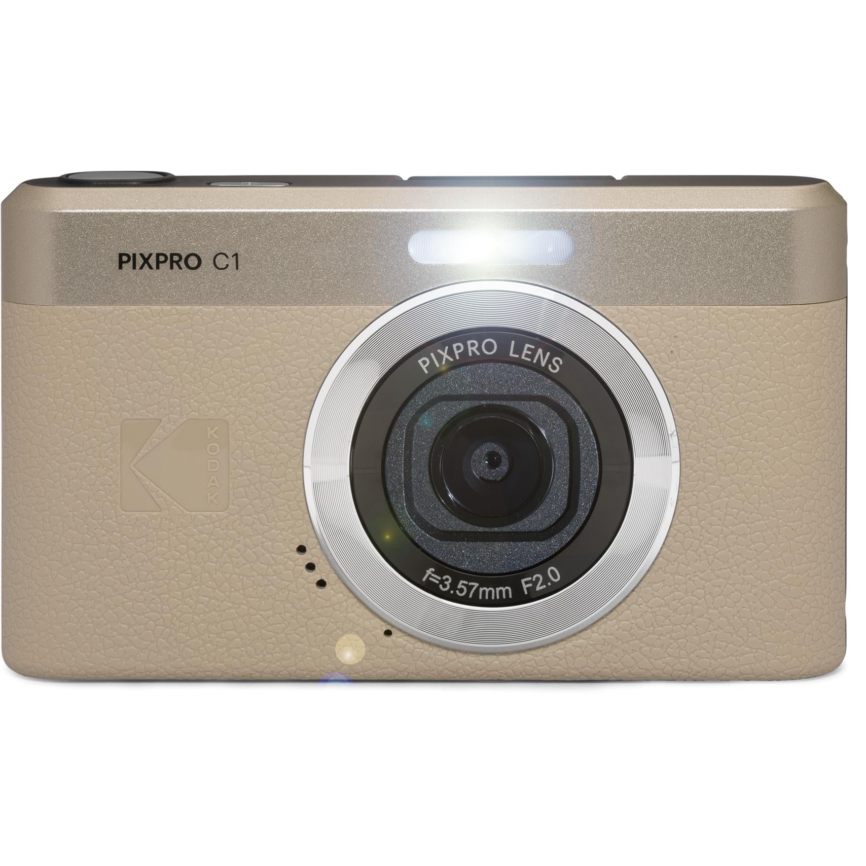 Kodak PIXPRO C1 retro digital camera in tan, image 2 - Digital Cameras at Tech Supply Shed NZ