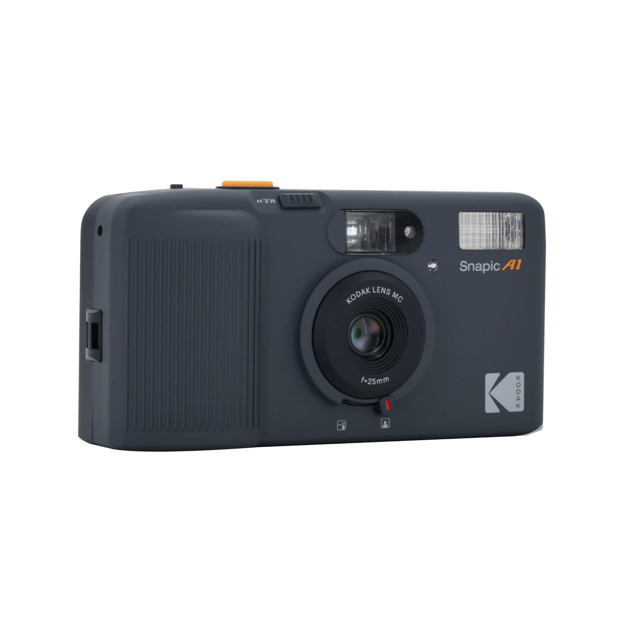 Kodak Snapic A1 compact 35mm film camera, dark gray front view with flash window