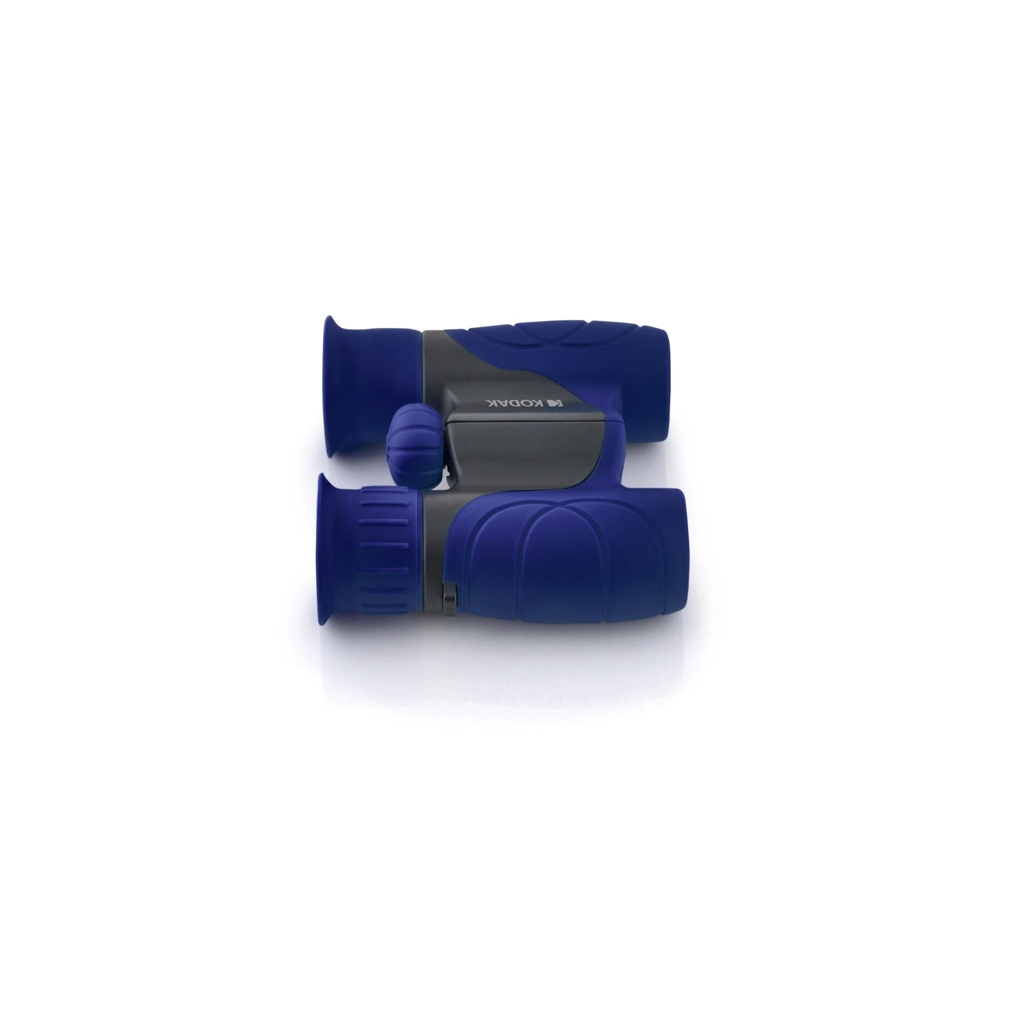 Blue kids binoculars side view with focus wheel and strap loop detail