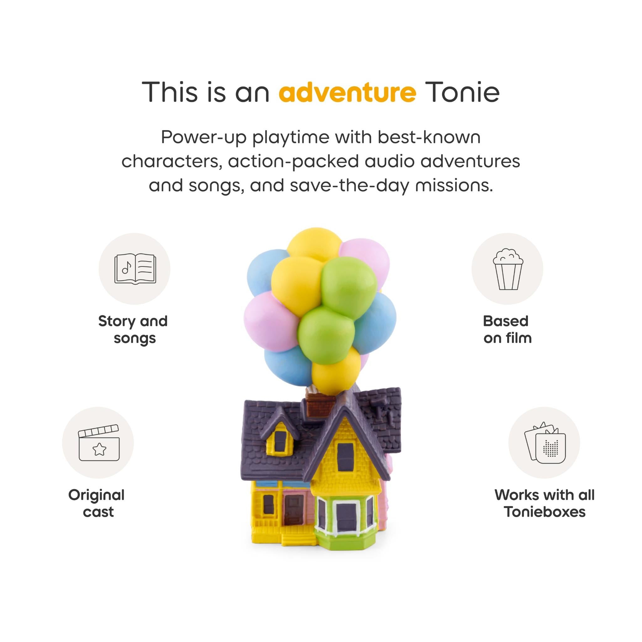 Adventure Tonie packaging insert with Up-themed house figure and feature icons